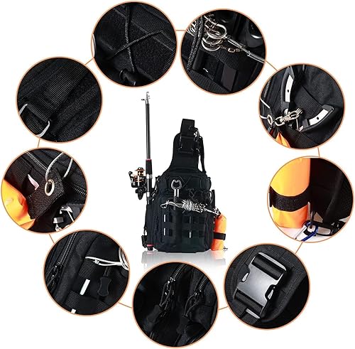 Miniatura 19 de Aertiavty Mochila de pesca, bolsa de pesca con caja de aparejos, bolsa de aparejos de pesca compacta, mochila de aparejos de pesca con soporte