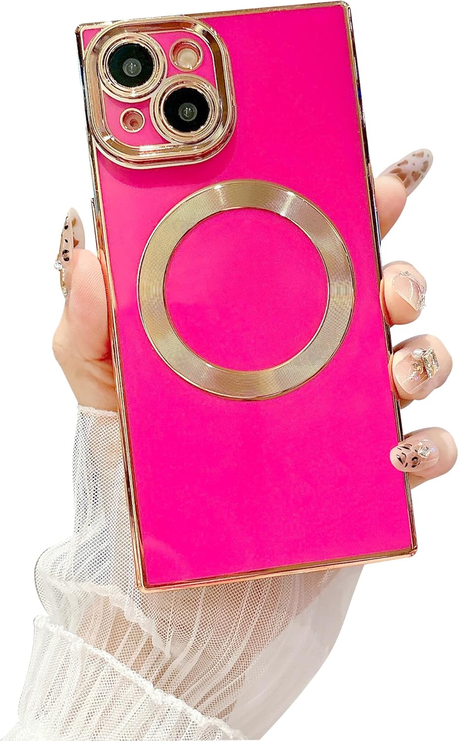 Owncase Magnetic for iPhone 15 Case, (Compatible with MagSafe) (Full Camera Lens Protection) (Reinforced Corners) Shockproof Soft TPU Electroplate Edge Bumper Case for Women, Hot Pink