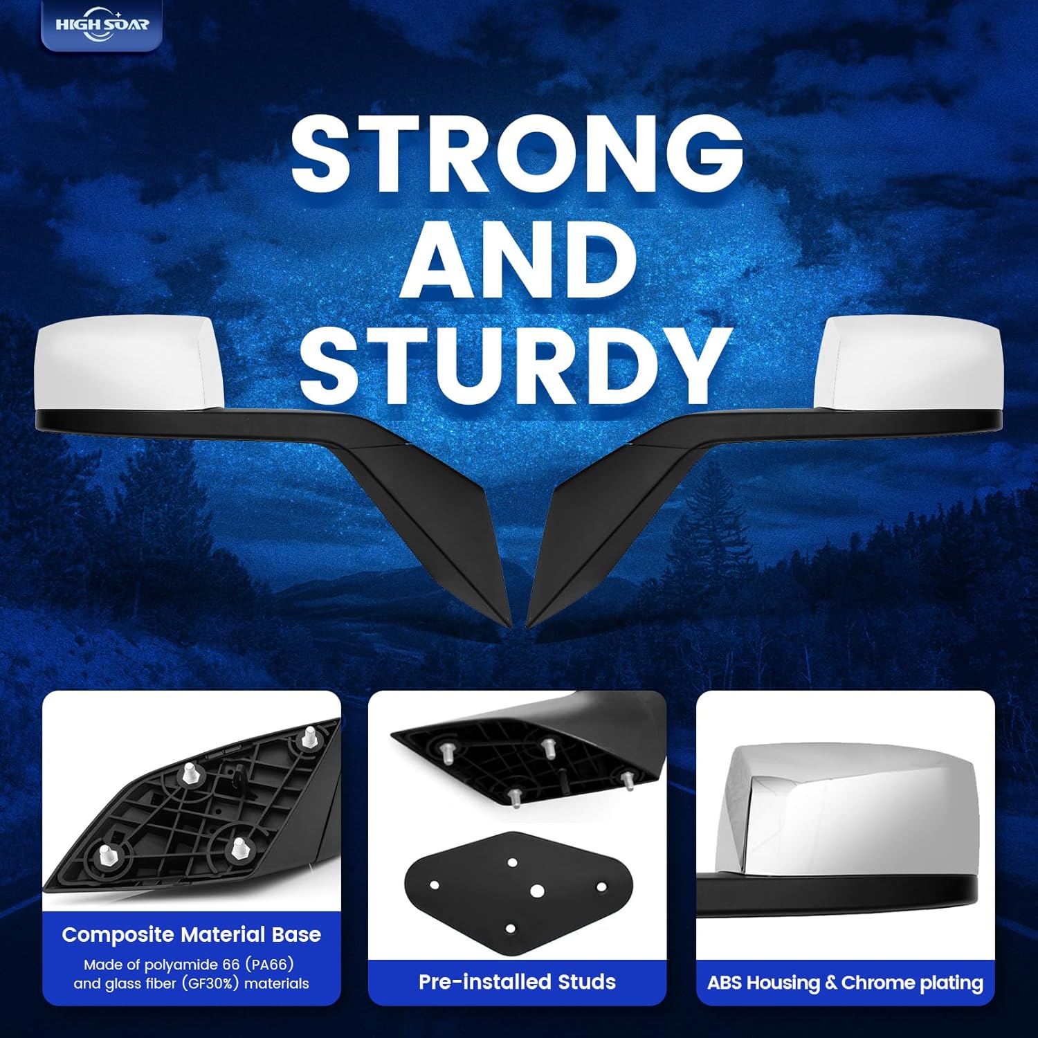 High Soar Hood Mirror Assembly for Volvo VNL(2004-2014),Truck Hood Mirror with Arm Replacement for Volvo VNL Left Driver Side and Right Passenger Side (A Pair) (Chrome)