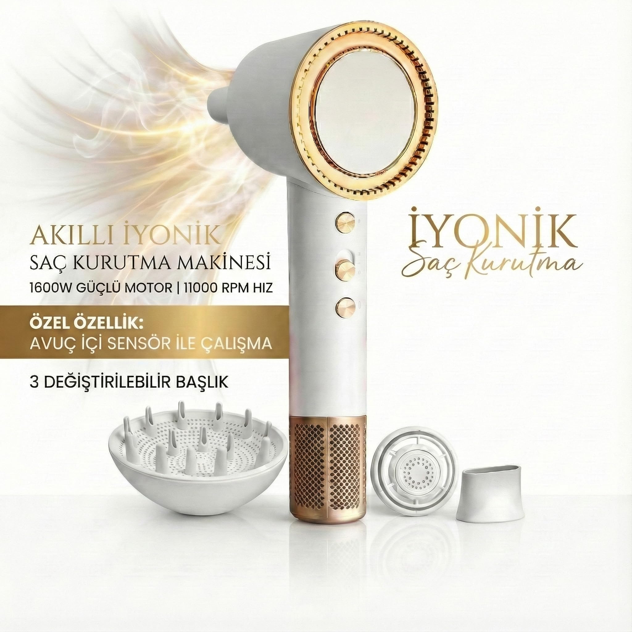 İyonik Profesyonel Saç Kurutma ve Fön Makinesi | AI Sensörlü,Parfüm Başlık ve Çantalı