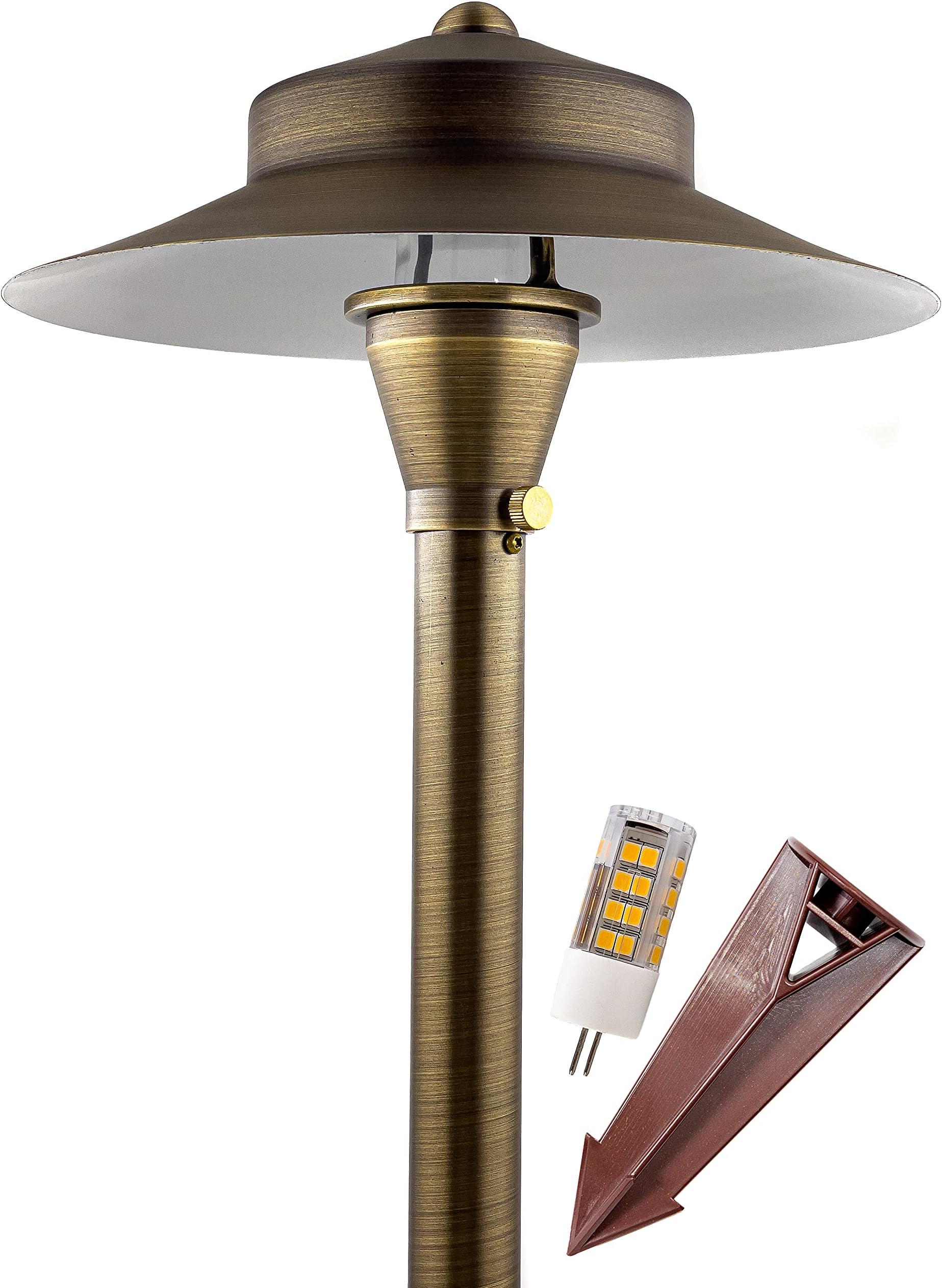 LED Low Voltage Pathway Lights 120- Solid Brass Outdoor Landscape Lights for Garden Pathway & Driveway Outdoor Lighting, 12V Landscape Lighting with Ground Stake & G4 LED Bulb (1 Pack Wide Top 8-1/2")