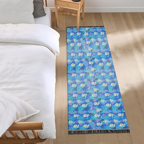 Miniatura 7 de Alfombra Rnner para lavandería, diseño de robots azules, lavable, antideslizante, tapete de baño con borla para fiesta, graduación, decoración del