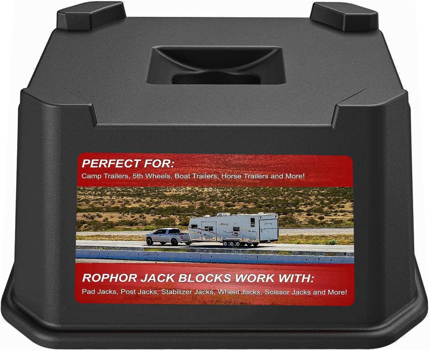 Trailer Jack Block, New Version RV Camper Blocks for Travel Trailer 5th Wheels and More, Up to 15,000 lbs, Use for Any Tongue Jack, Post, Foot, 5th Hydraulic Scissor Stabilizer