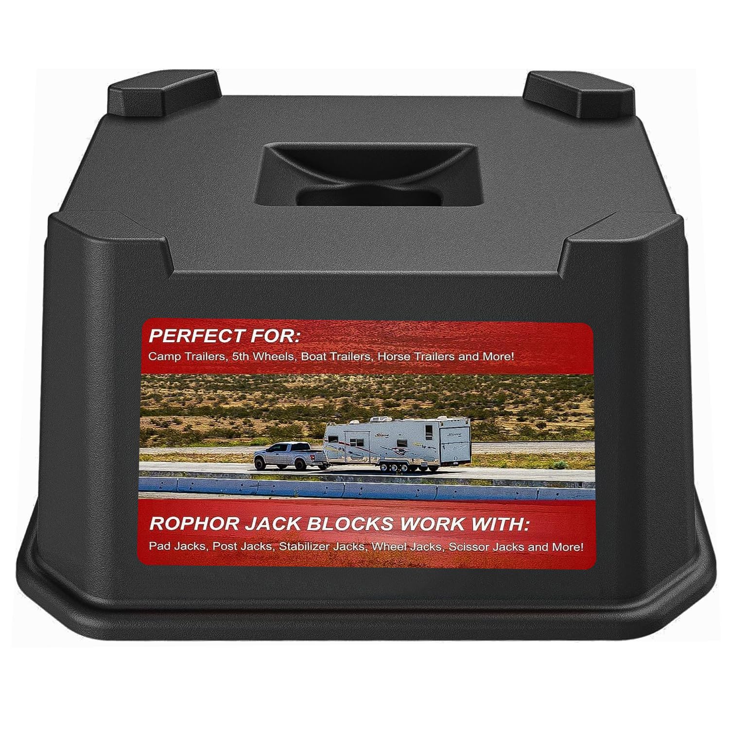 Trailer Jack Block, New Version RV Camper Blocks for Travel Trailer 5th Wheels and More, Up to 15,000 lbs, Use for Any Tongue Jack, Post, Foot, 5th Hydraulic Scissor Stabilizer