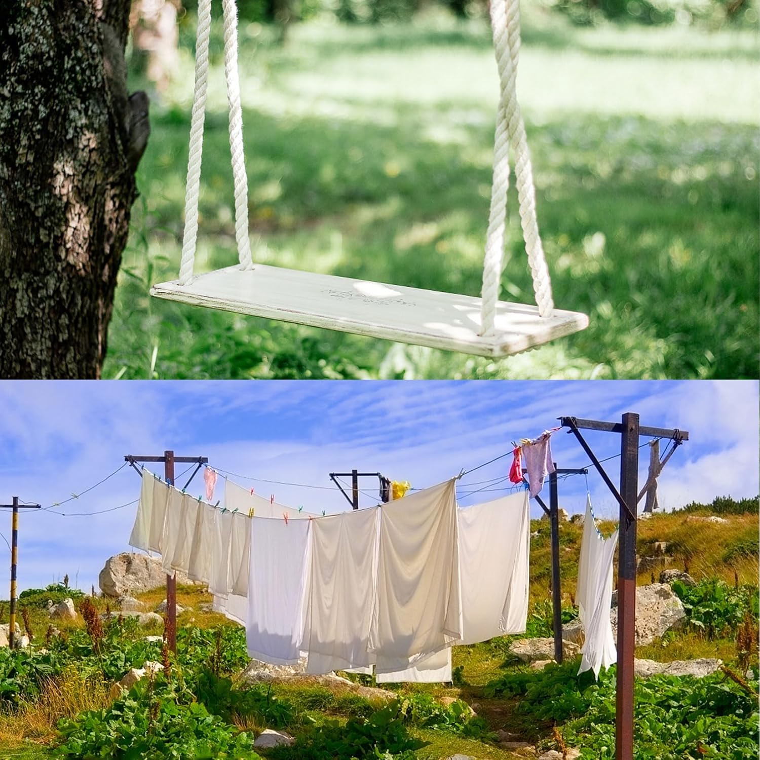 findmall 3/4 Inch 200 Feet 24 Strands Braided Line Tree Felling String High Strength Polyester Rope for Swing Camping Bundling Blue White