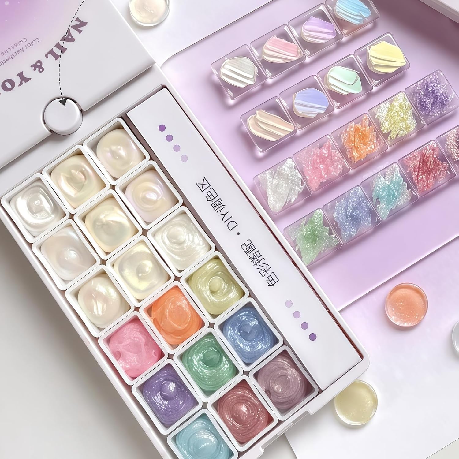 NAIL&YOLLY 18-Color Dopamine Patting Gel Set,UV/LED Gradient Blooming Nail Kit with Tools (Texture Palette)