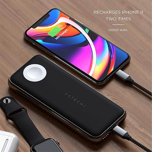 Miniatura 4 de Satechi Quatro cargador de batería portátil inalámbrico de 10,000 mAh, compatible con iPhone 11 Pro Max/11 Pro/11, Apple Watch Series 6/SE5/4/3/2/1,