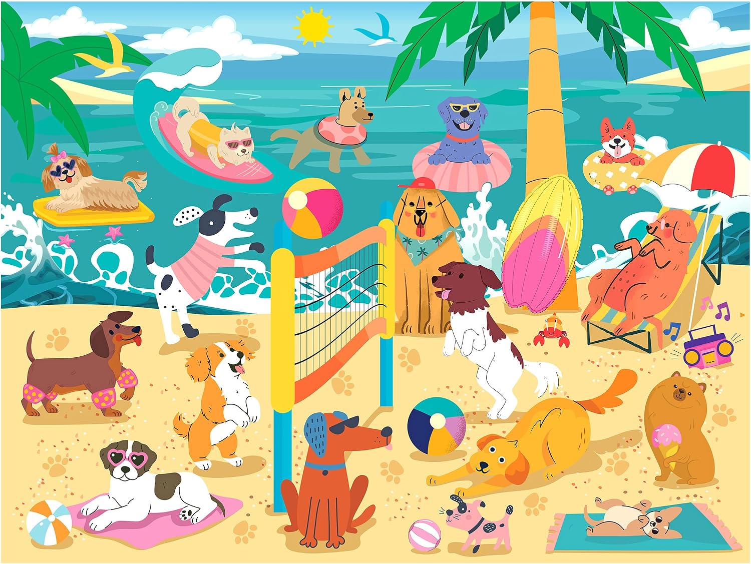 RoseArt Beach Volleyball Pups 300 Piece Jigsaw Puzzle - Made in USA, 18" x 24" Sports Pups Dog-Themed Puzzle for Kids & Adults image 2