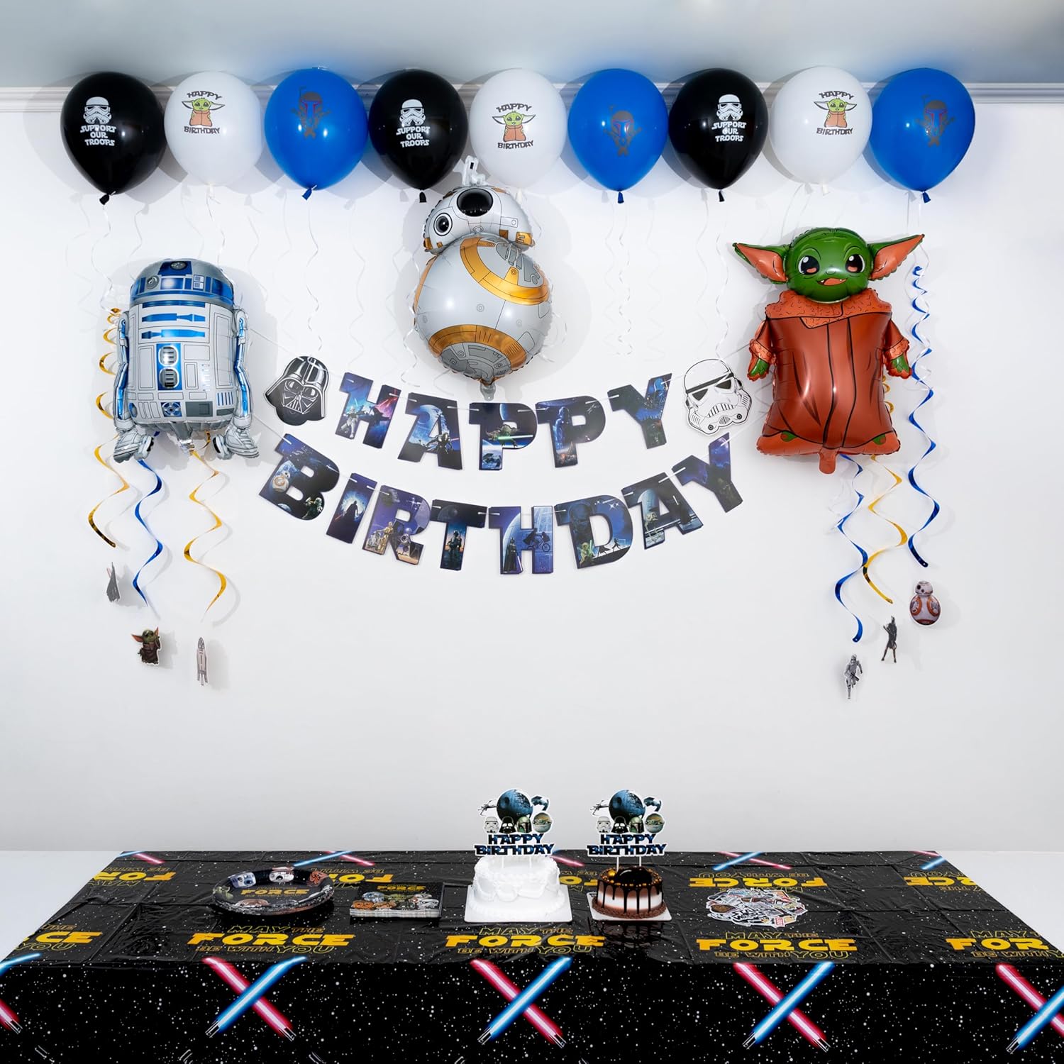 Space Birthday Decorations, 115PCS Sci-Fi Party Decoration Set with Birthday Banner, Cake Toppers, Balloons, Hanging Swirls, Paper Plates, Napkins, Tablecloth, and Stickers for Themed Birthday Party