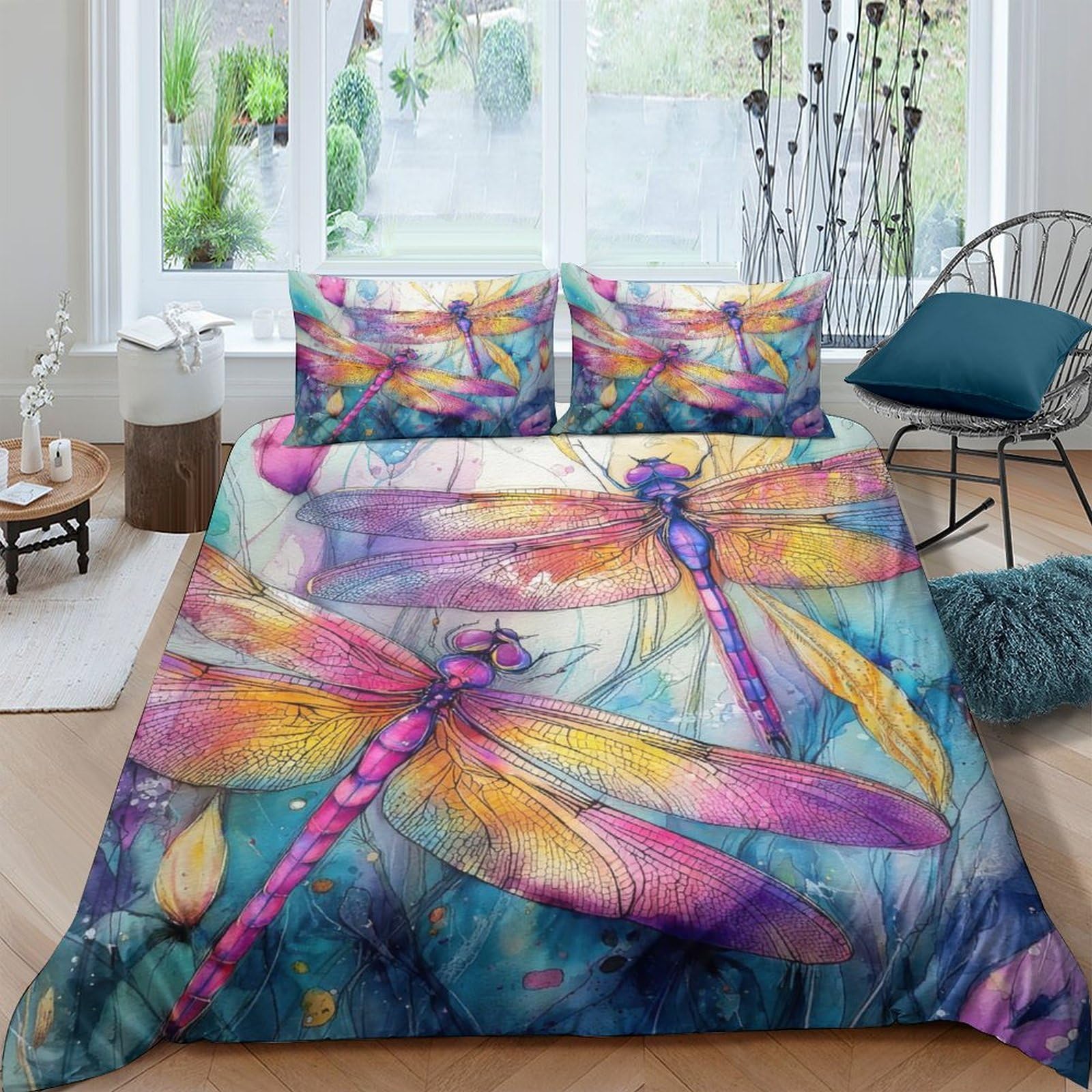 Ctjqhvkz Style-4 3D Printed Colorful Dragonfly Fitted Sheet Microfiber Soft Bedroom Decor Abstract Mattress Cover For Adult Teen Home Single（135X200cm）