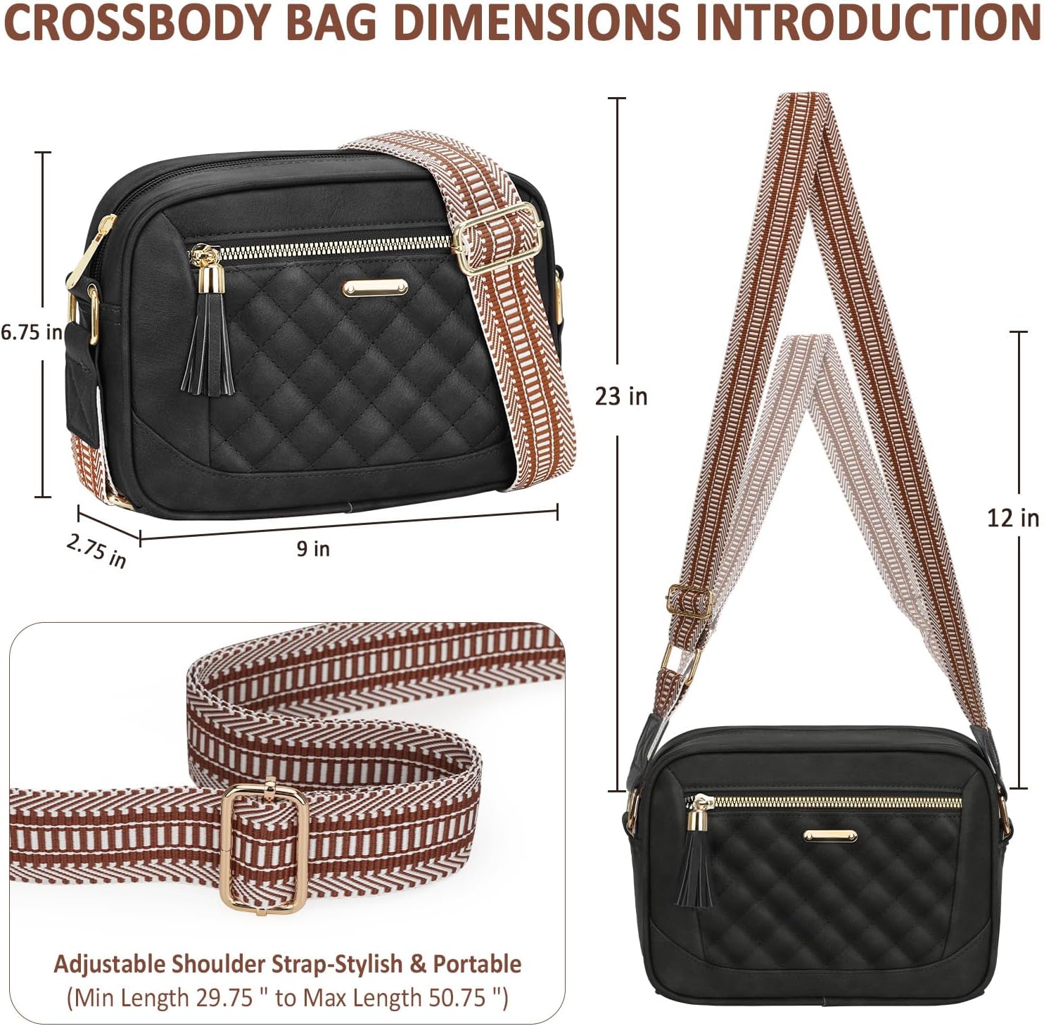 Vegan Leather Crossbody Purses for Women, Quilted Crossbody Bags for Women Travel Shoulder Handbags - Image 3