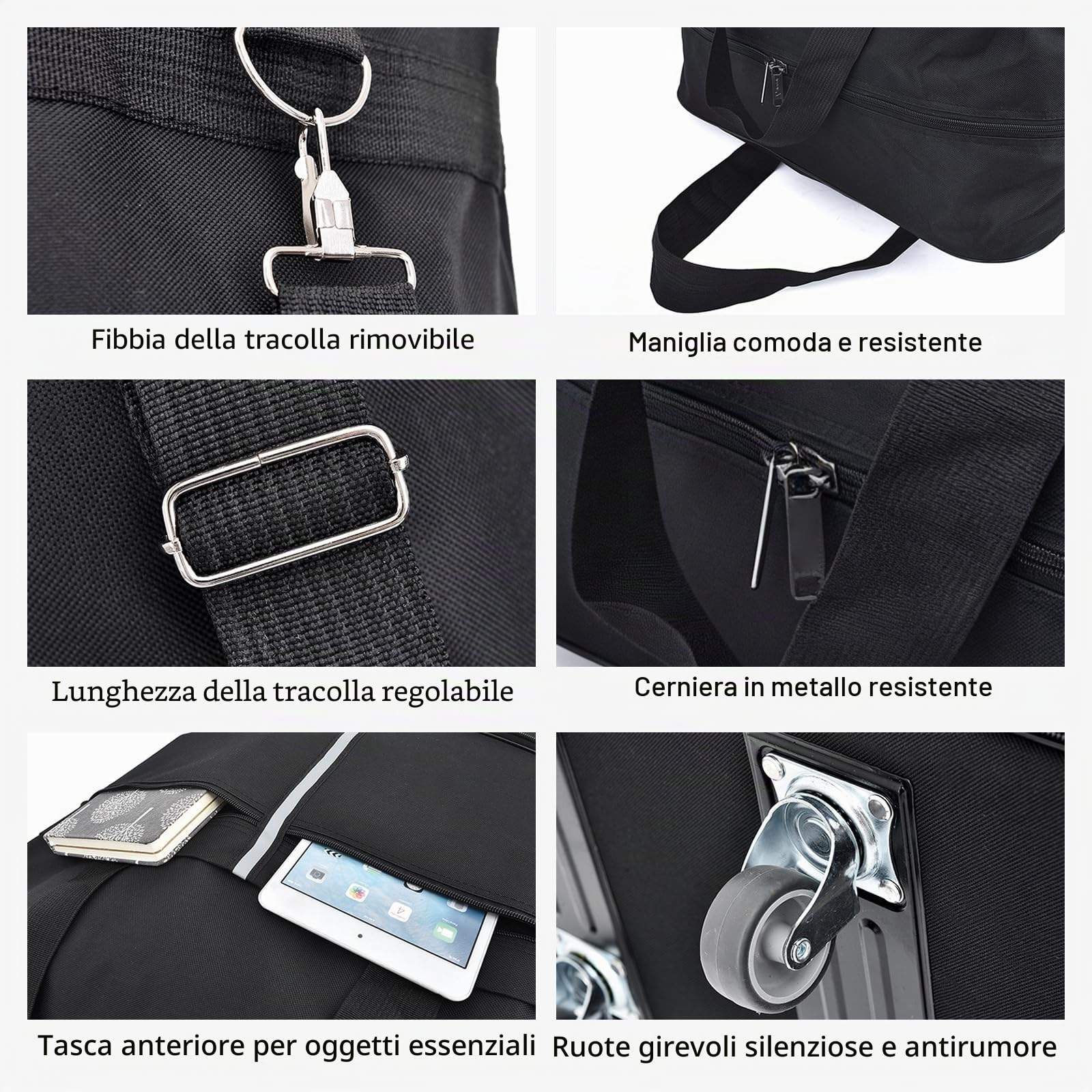 Borsa da viaggio con ruote, grande, pieghevole, 127 cm x 52 cm x 28 cm | Borsa da viaggio pieghevole da 185 l, per uomini e donne, con manici e chiusura lampo