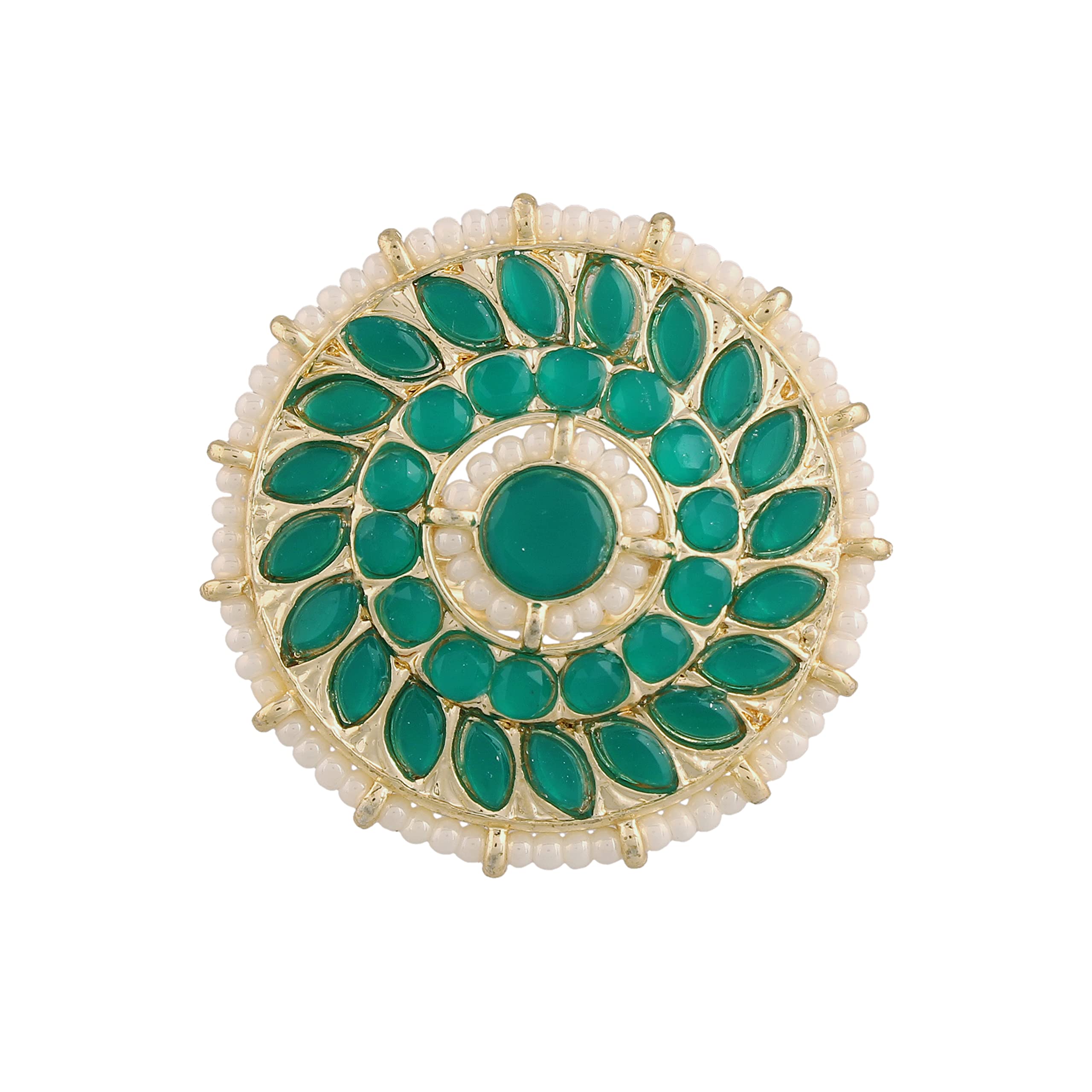 i jewels 18k Gold Plated Traditional Green Kundan & Pearl Studded Adjustable Finger Ring for Women (FL203)-picture-30