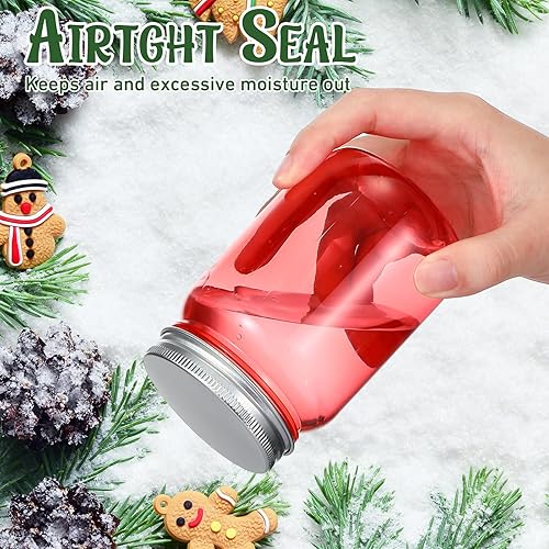 Miniatura 3 de 12 tarros de plástico rojo con tapas, decoración de mesa para el día de San Valentín, 8.5 onzas, boca ancha, tarros decorativos de masón,