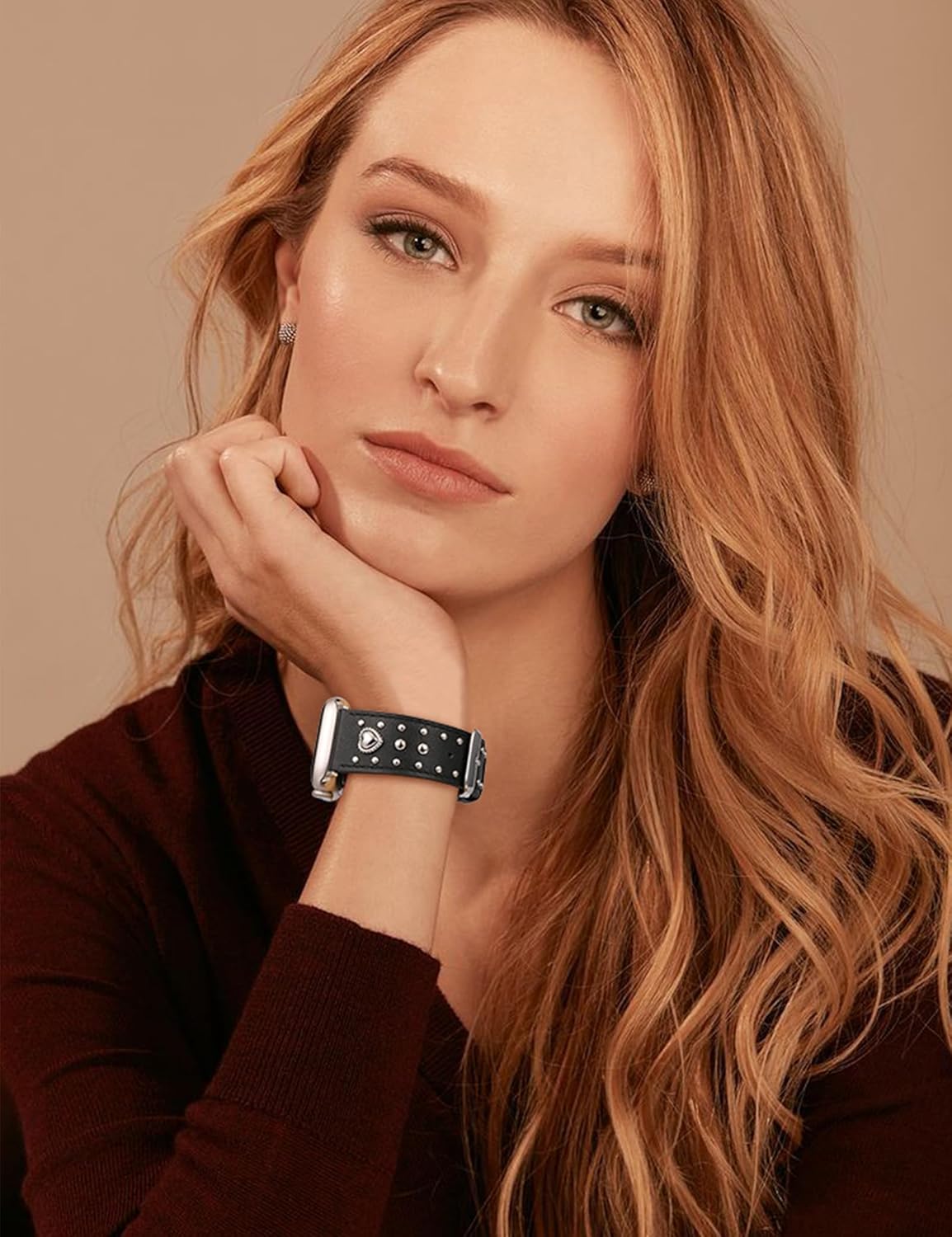 Wearlizer Leather Band Compatible with Apple Watch Bands Women 42/46/38/40/41/44/45/49mm, Dressy Fancy Designer Pretty Heart Charms Studded Strap for iWatch Series 11 10 9 8 7 6 5 4 SE/Ultra 3 2 1