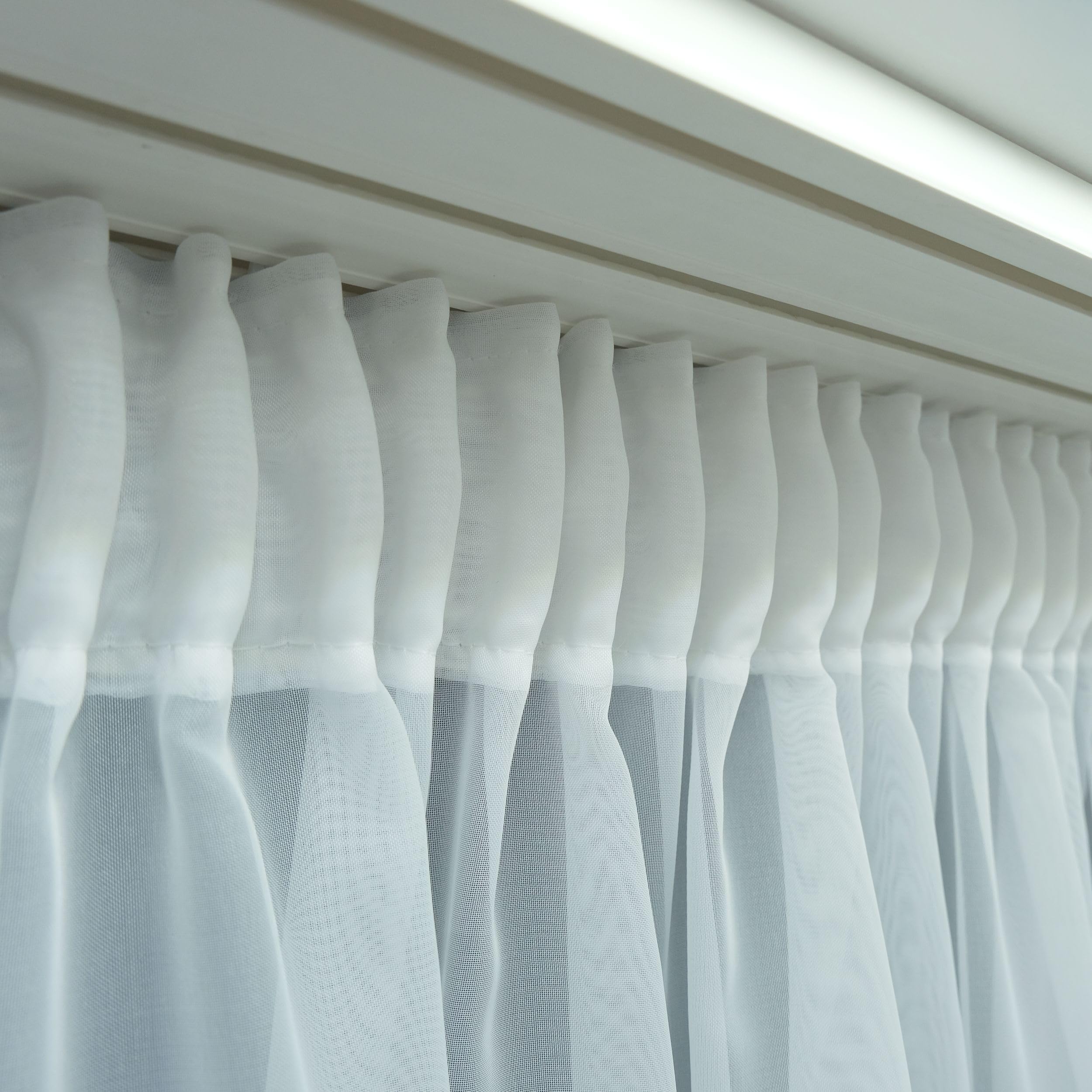 Voile Gardine Weiß mit Kräuselband Halbtransparent