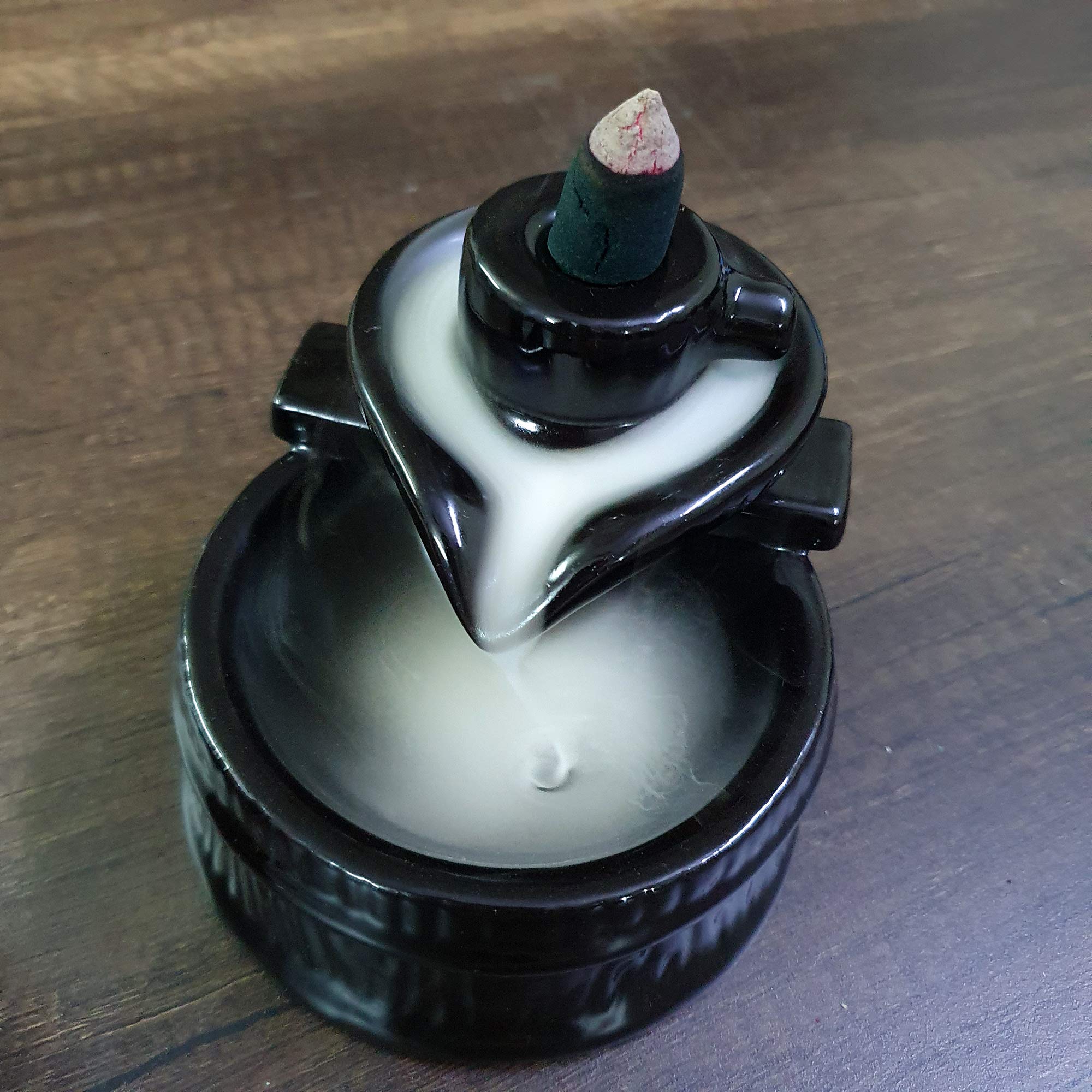 Brahmz Ceramic Backflow Smoke Fragrance Fountain Incense Holder with 10 Cones (Stand)(Oval)