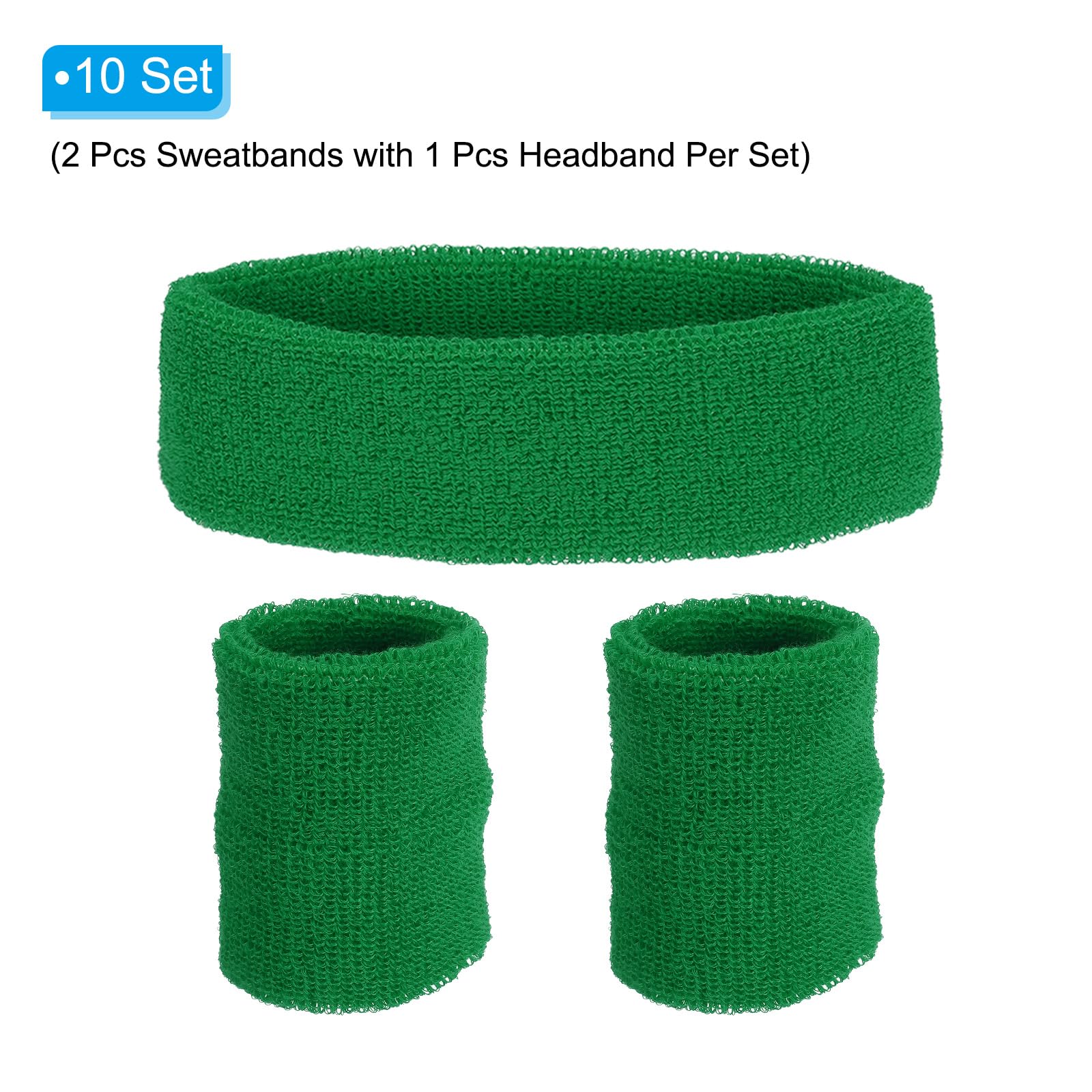 PATIKIL Sweatbands Headband Wristband, 10 Set/30Pcs Sweatband Terry Cloth for Sports Basketball Tennis Athletic Gym Working Out, Green - Image 3