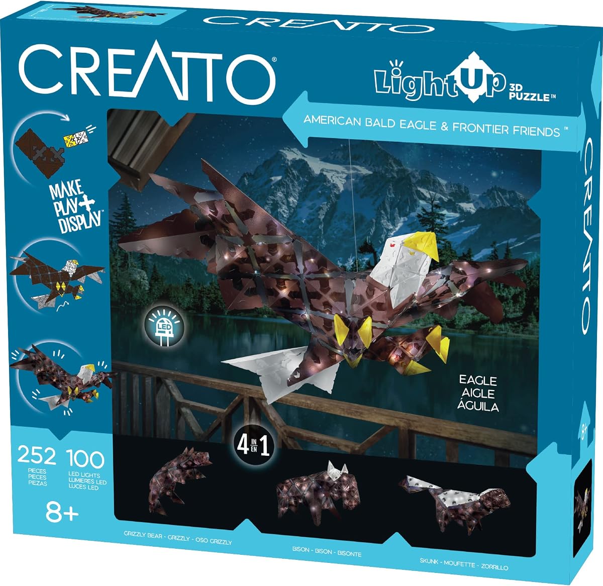 Thames & Kosmos Creatto American Bald Eagle & Frontier Friends Light-Up 3D Puzzle Kit | Includes Creatto Puzzle Pieces to Make Your Own Illuminated Craft Creations | DIY Activity Kit & LED Lights