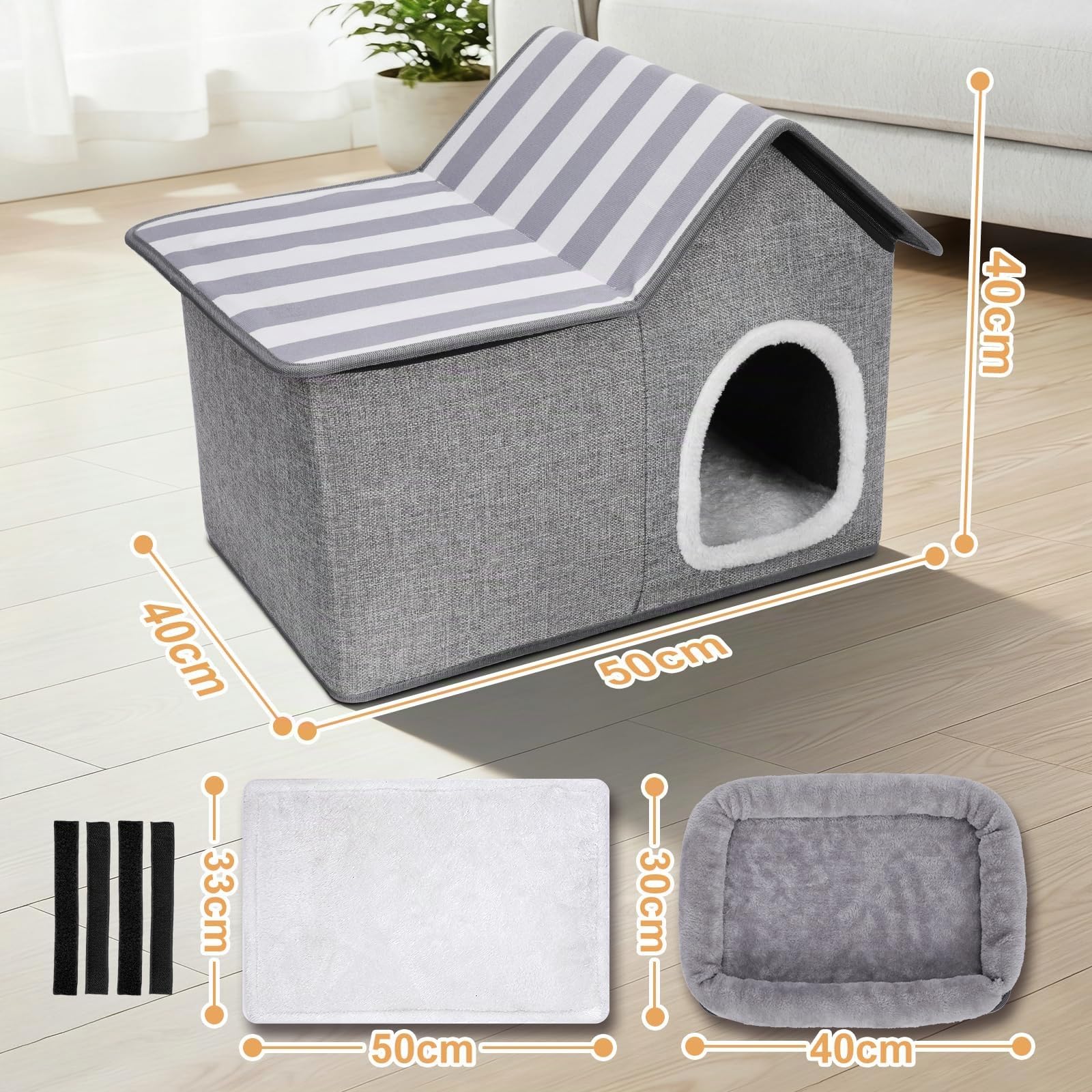 Casetta per Gatti, Masthome Casetta Per Felini Letto Inverno, Caldo Per Animali Domestici In Inverno, Cuccia per Animali Domestici con Cuscino Rimovibile, per Cani Giovani e Gatti, Nero Grigiastro