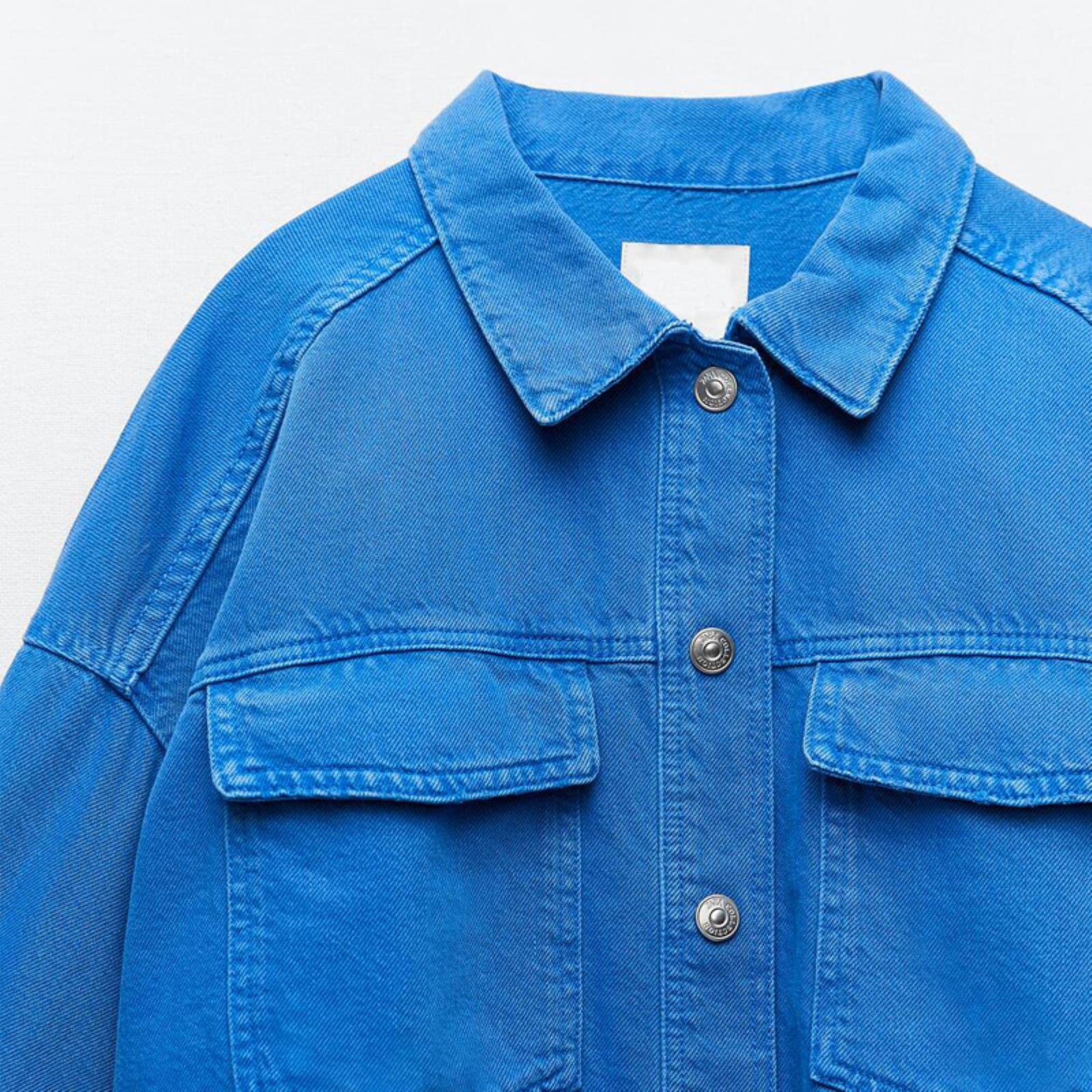 UKKO Giacca di Jeans Donne Primavera Autunno Denim Doppio Pocket Shirt Giacca Giacca Solid Colore Colore Casual Street Street Jean Giacche Cappotto-Blue,XS