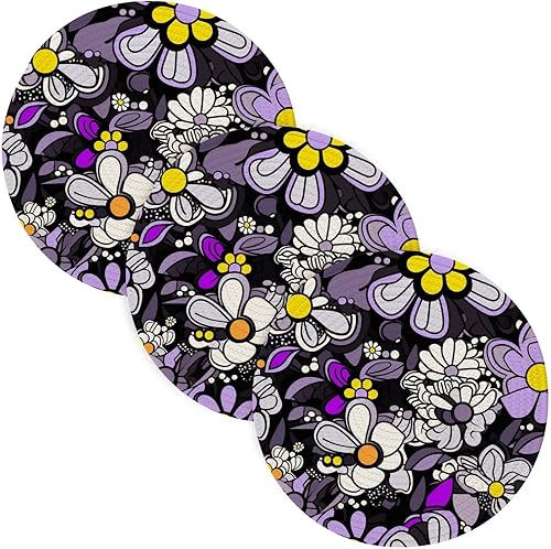 Blue Yellow Purple Black Daisy Heat Resistant Pad Holder Trivet Set for Hot Pots and Pans Heat Resistant Pan Mat for Crock Pot Kitchen Countertop
