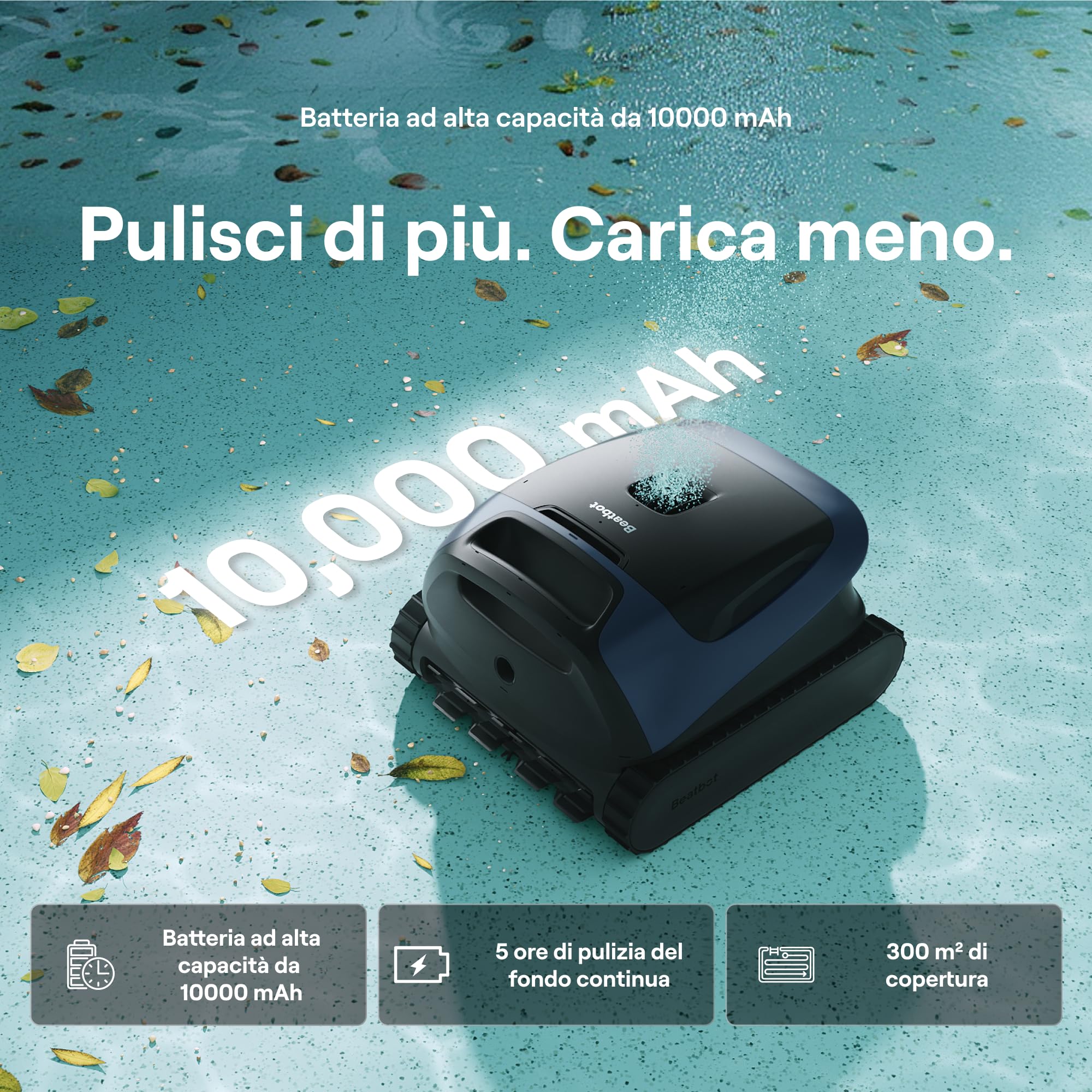 Beatbot Sora 30 Robot Piscina pareti e Fondo, Linea d'Acqua,Blu prussiano | Pareti e Fondo, Linea d'Acqua,Piattaforme,Robot Piscina Senza Fili,Parcheggio in Superficie, App, Filtrazione ultrafine, 5L