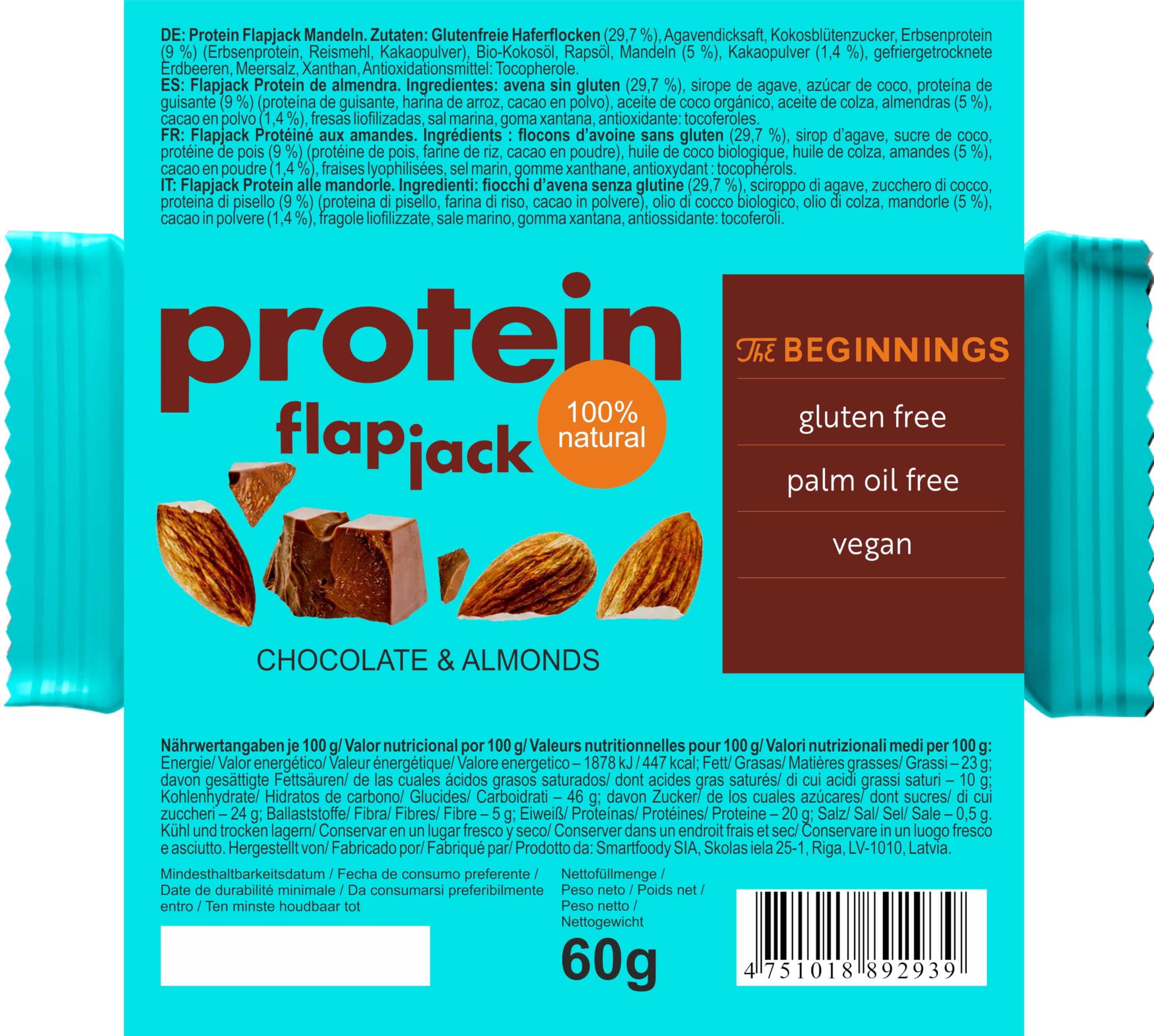 The BEGINNINGS Flapjack proteico all’avena Mix box 2 gusti x 10 barrette – 20 x 60 g (1,2 kg) – barrette proteiche di avena – vegan, senza glutine – con proteine vegetali