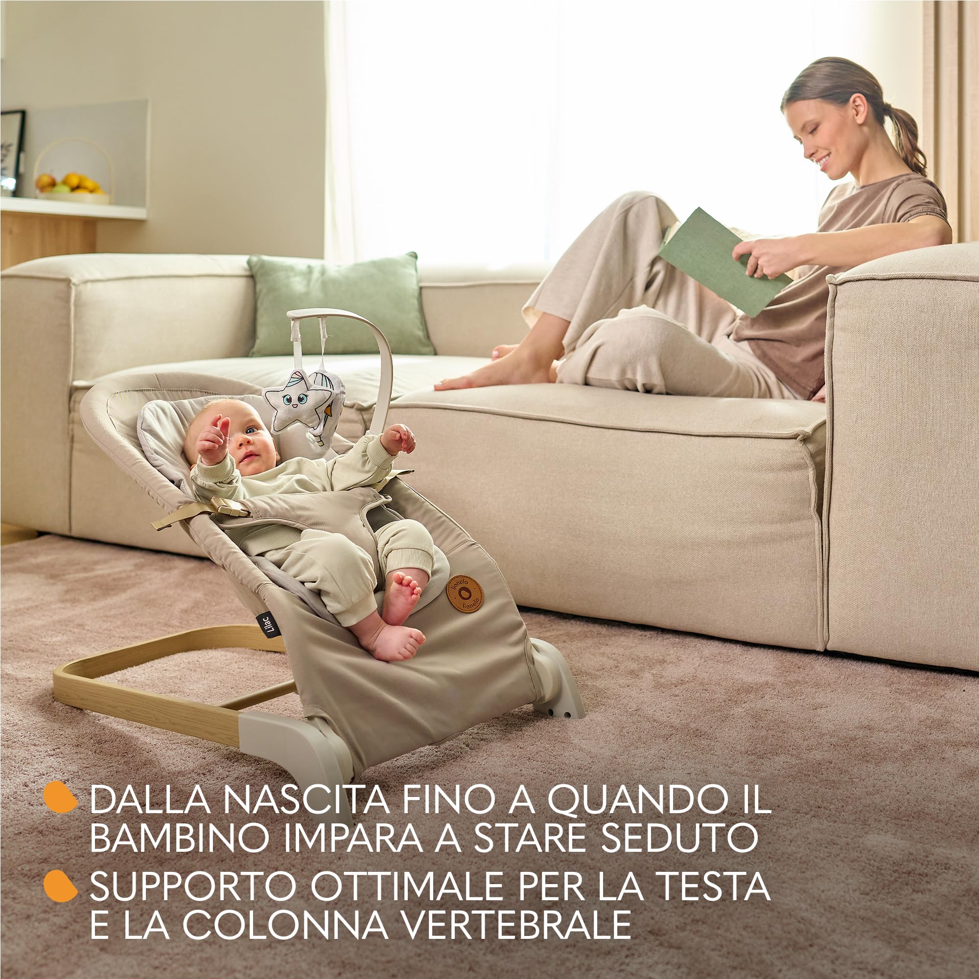 LIONELO Lilac Sdraietta Dondolo 2 in 1 Pieghevole per Neonati fino a 9 kg | Da 0 a 6 Mesi, Inclinazione Regolabile, Cinture a 3 Punti, 2 Giochi, Chiusura a Libro, Leggera 3,2 kg