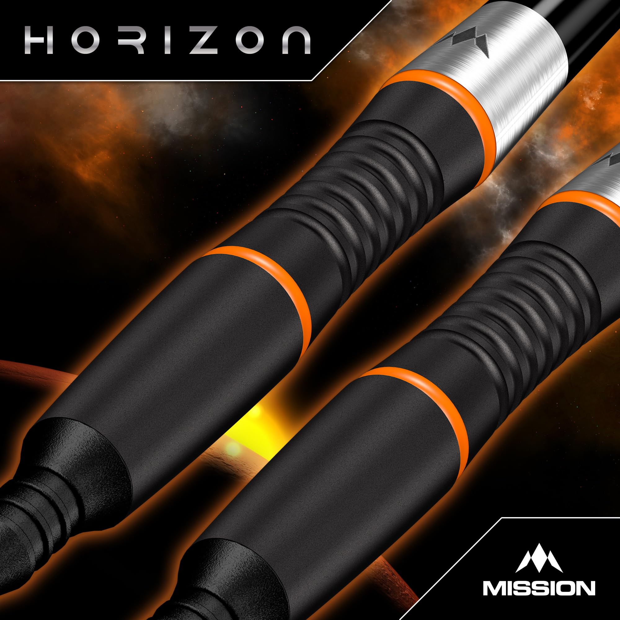 Mission Darts Horizon Dartpfeile mit weicher Spitze, 95 % Wolfram, schwarzes PVD und Orange, 18 g