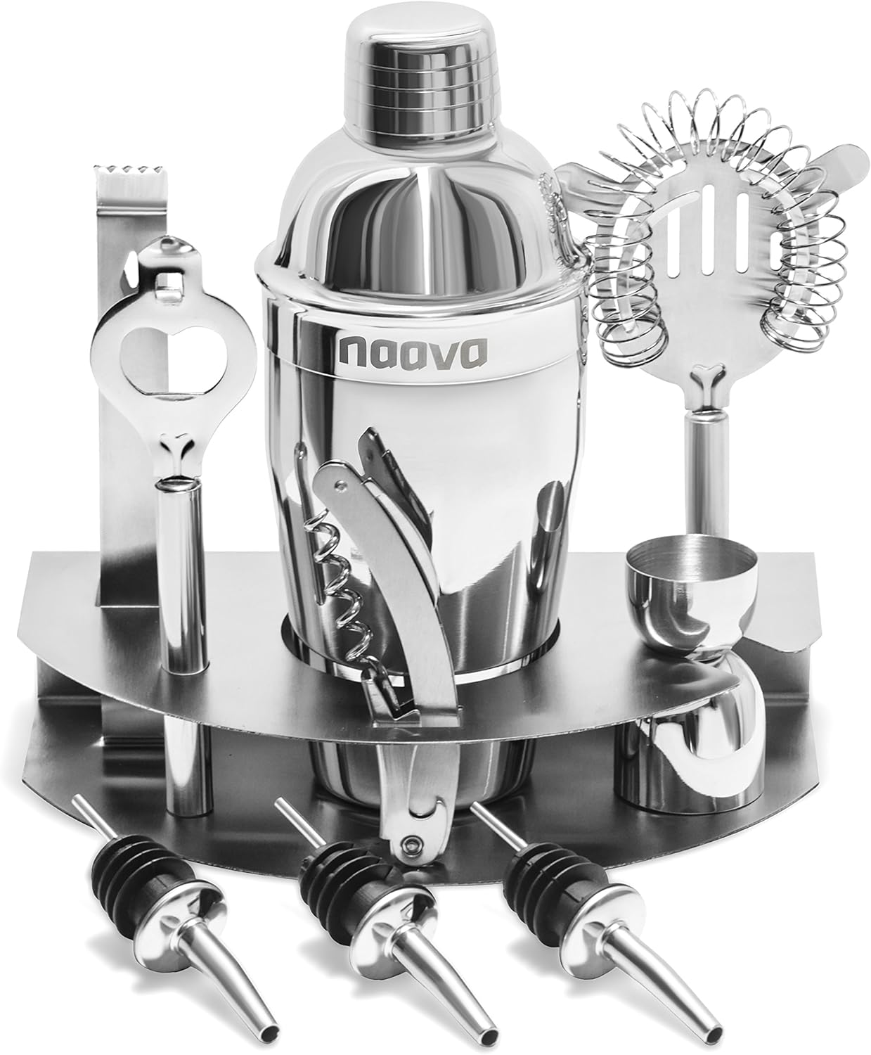 Bar Set by Naava Stainless Steel 10 Piece Home Cocktail Mixology Tool Kit With