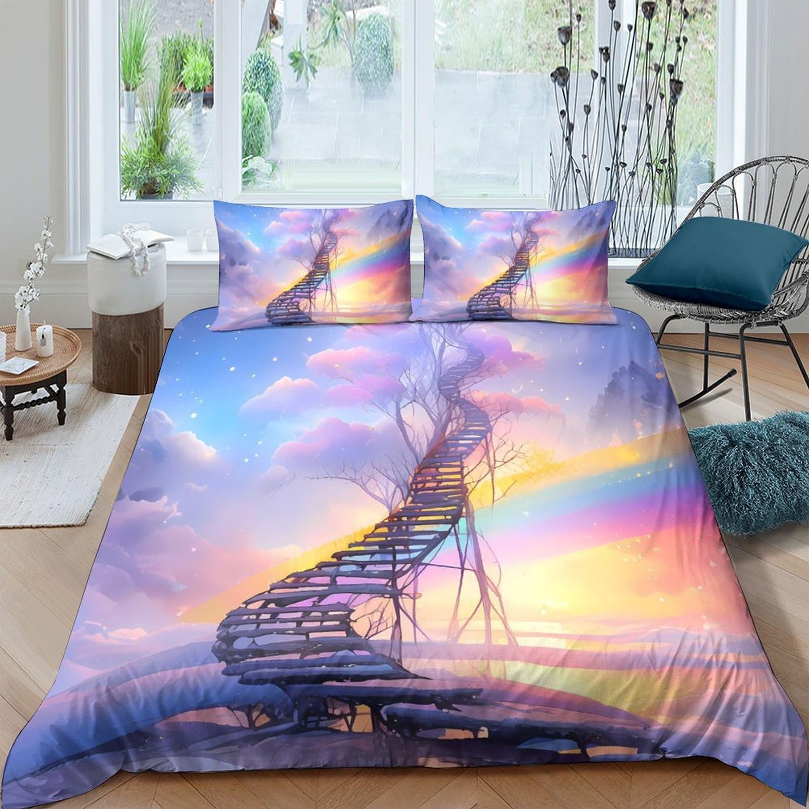 Ctjqhvkz Style-2 3D Printed Sunset Spiral Staircase Fitted Sheet Microfiber Soft Mattress Cover For Bedroom Guest Room Decor Single（135X200cm）