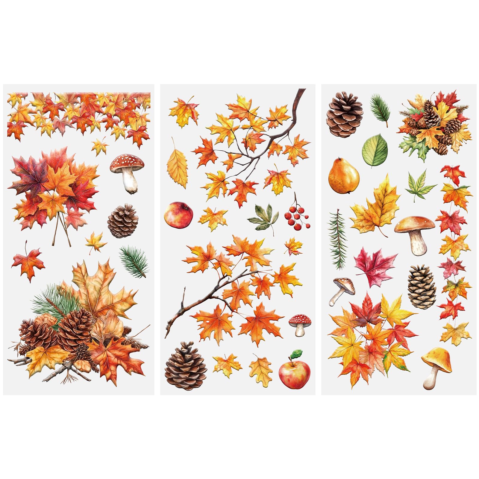 HICOHAND Fall Rub on Transfers Stickers, 3 Sheets Maple Leaves Furniture Transfers Waterproof Decor Decals for Table Bookcase Wardrobe Drawer Dresser Crafts
