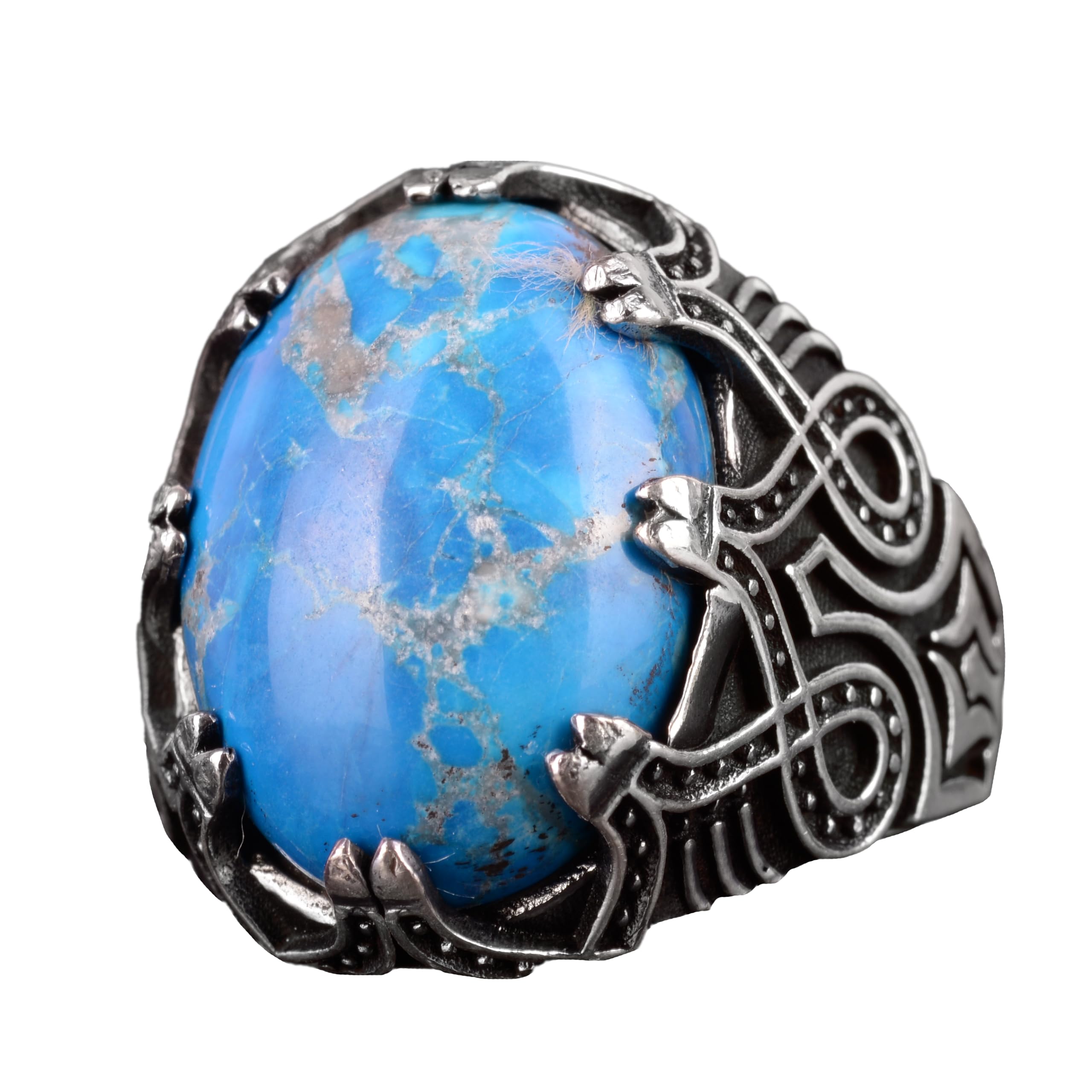 KAMBO Anillo de piedra de jaspe azul, anillo de plata para hombre, anillo hecho a mano (tamaño: 11), plata, jaspe, Plata, Jaspe