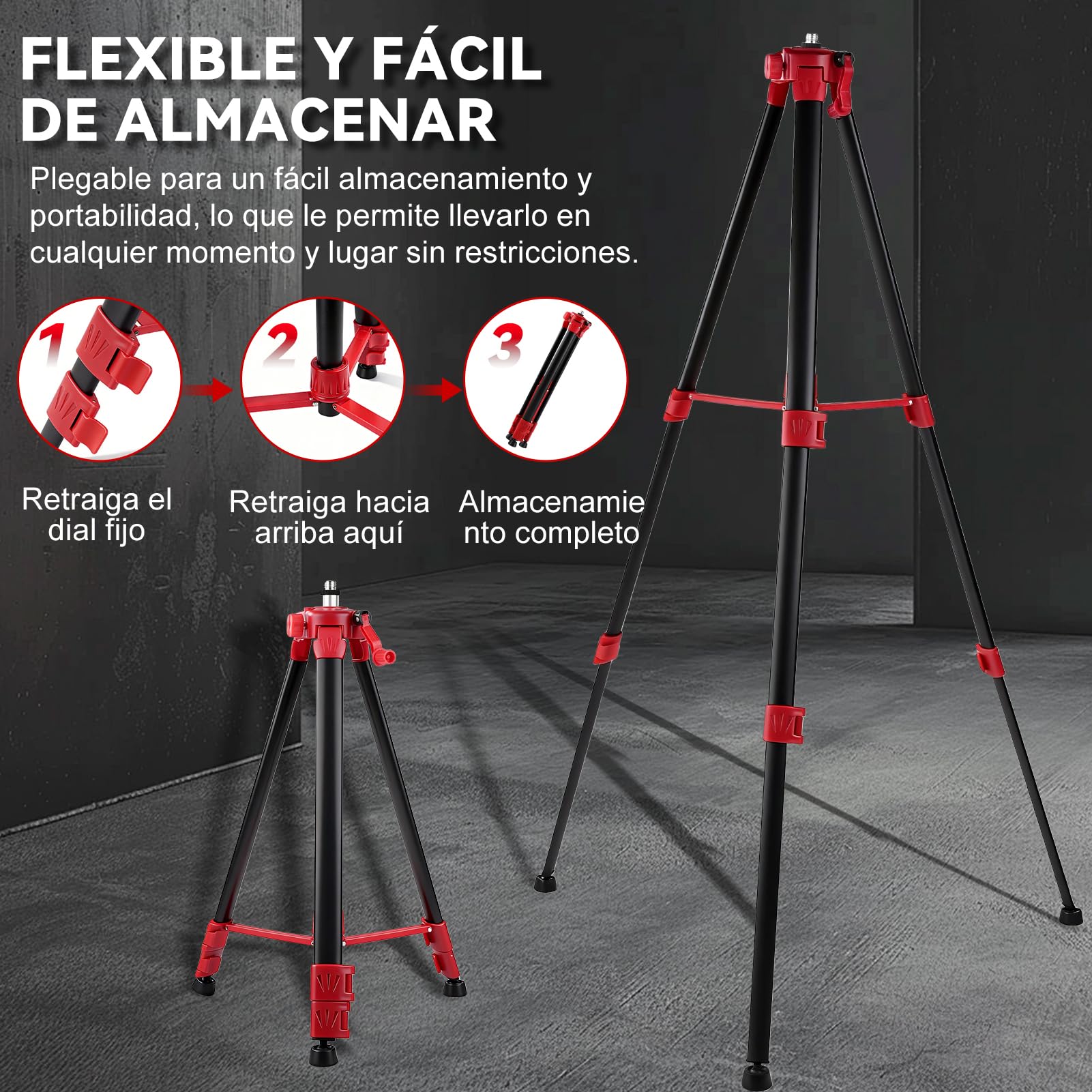Trípode para Nivel Laser Portátil, trípode telescópico ajustable de 1,5 m, Roscas de 5/8 a 1/4 de Pulgada para Medidores Láser