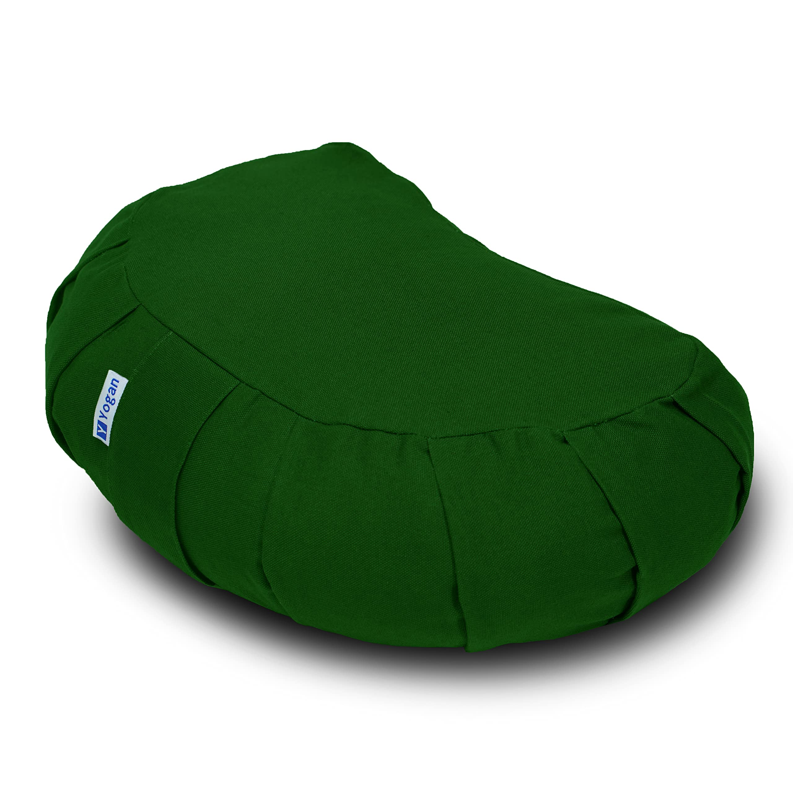Yogan Crescent Yoga Cushion/Meditation Cushion | Natural Buckwheat Hulls Filling | Outer Cover (Could be Removed and Washed) - Made of 100% Organic Cotton (Natural Green)