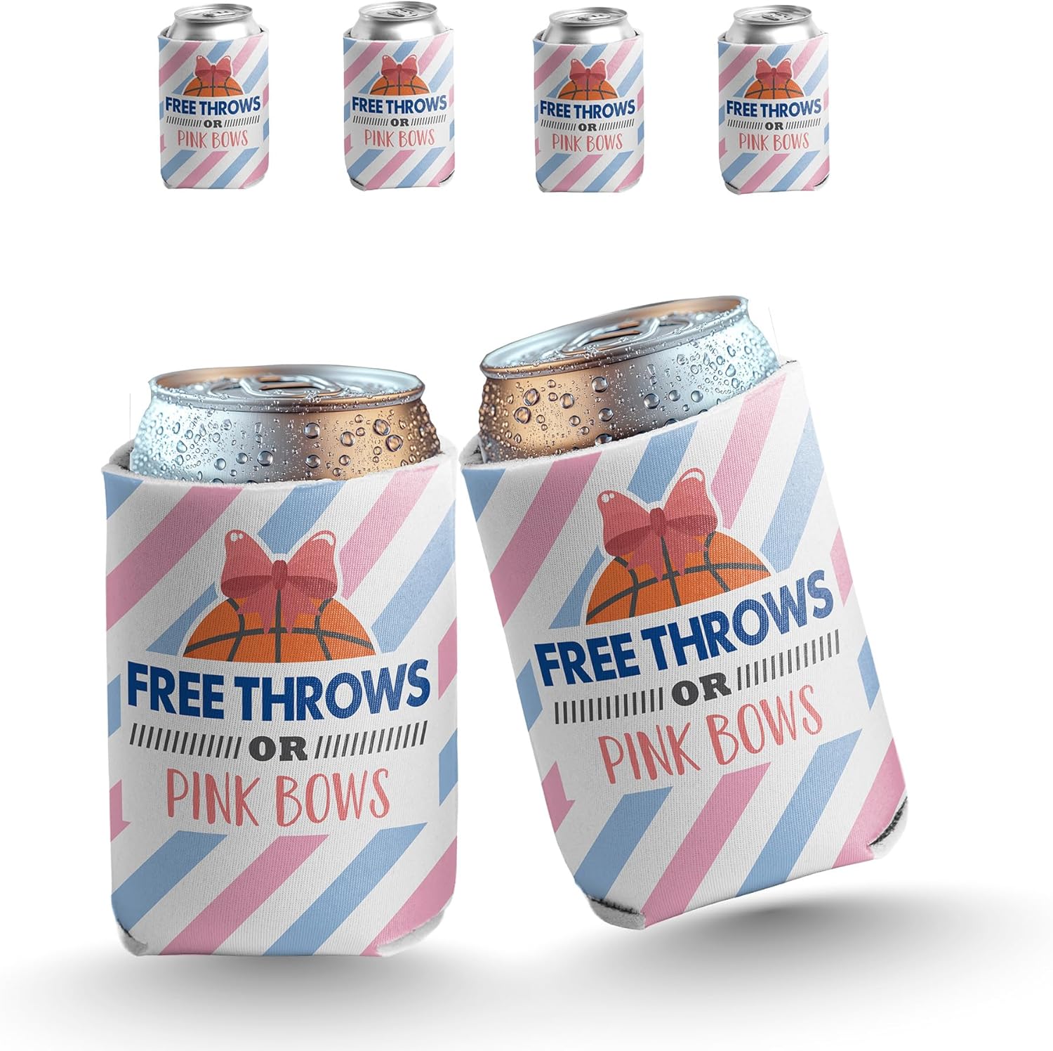 VictoryStore Gender Reveal Can Coolers – Basketball Theme "Free Throws or Pink Bows" Beverage Sleeves, Party Drink Holders, Set of 6, Reusable & Insulated, Made in USA