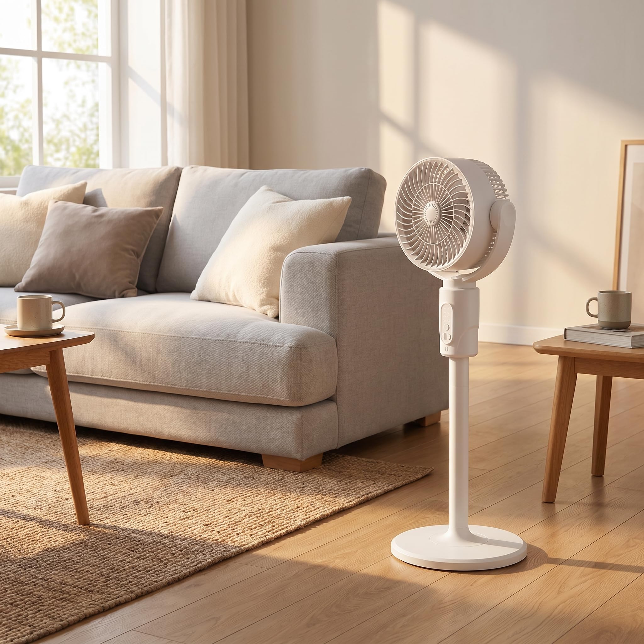 Ventilatore a piedistallo regolabile, circolatore d'aria domestico con telecomando, 430 CFM 5 velocità, oscillazione verticale 180° e orizzontale 90°, 3 altezze regolabili, timer 12H