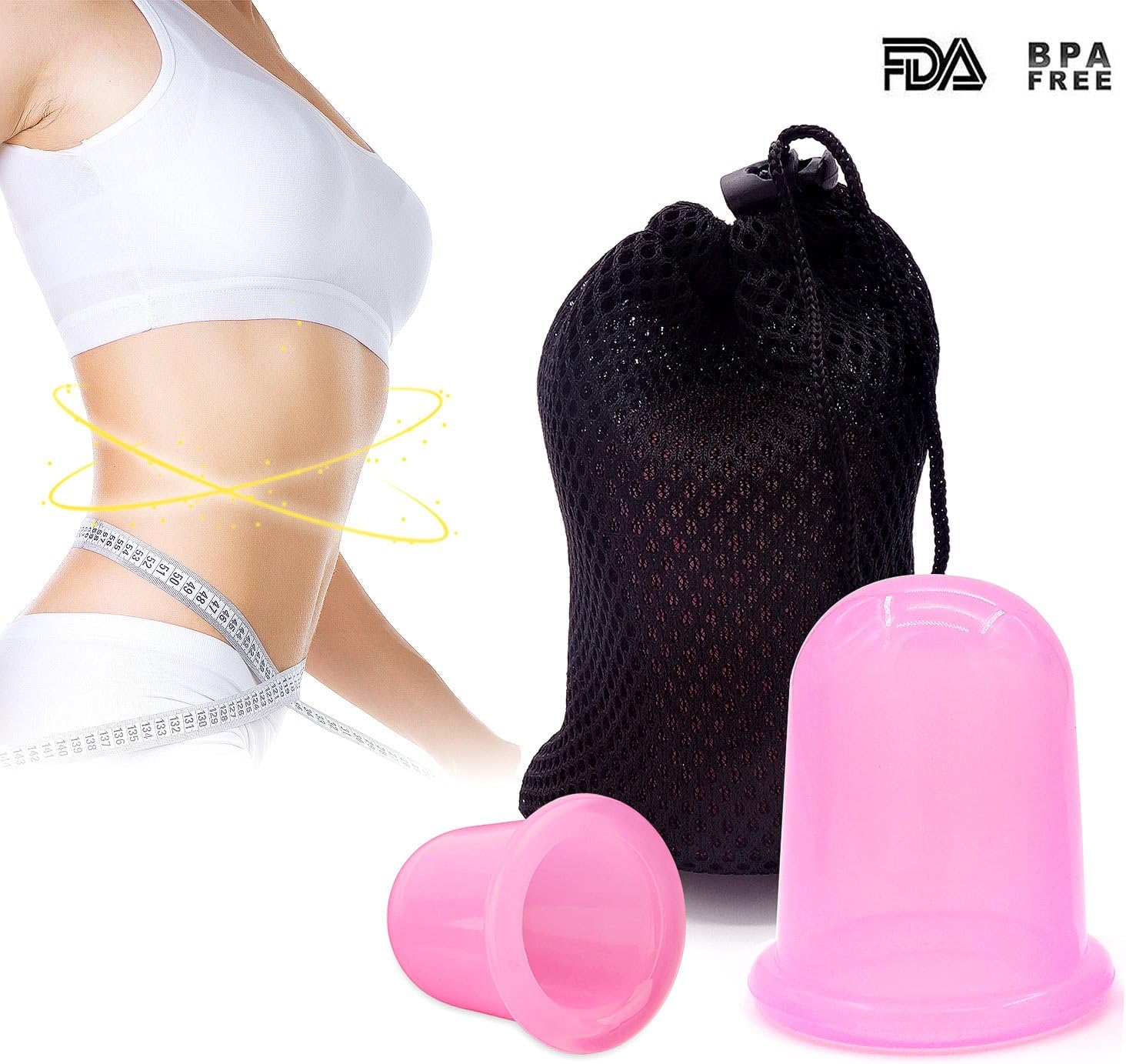 Anti Cellulite Cup 2 pack,Vacuum Cup Suction Cupping Therapy Set for Cellulite Body Massage [1 Large + 1 Medium] Silicone
