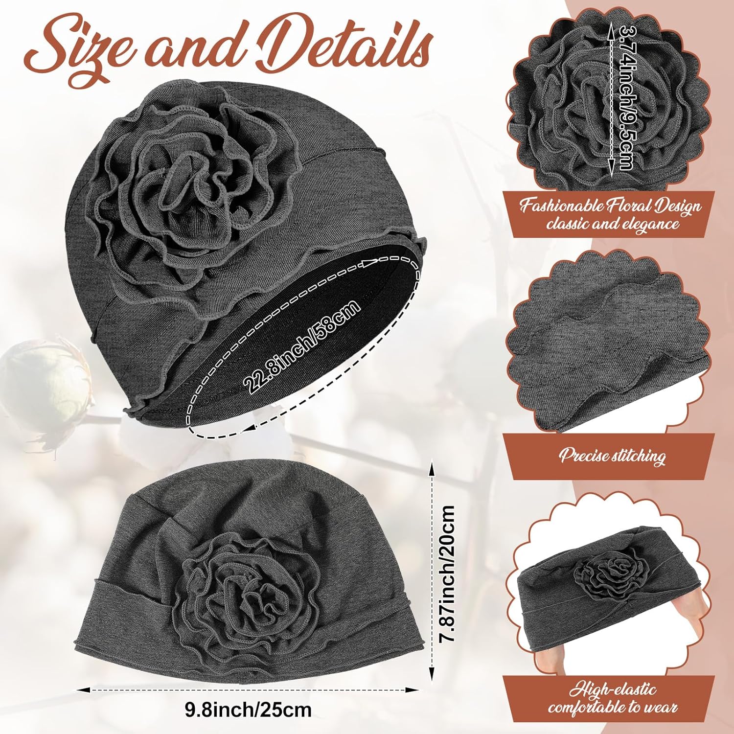 JenPen 6 Pcs Cotton Chemo Turban Headwear Beanie for Women Soft Cancer Head Scarf Hats Elastic Covers Cap for Hair Loss - Image 3