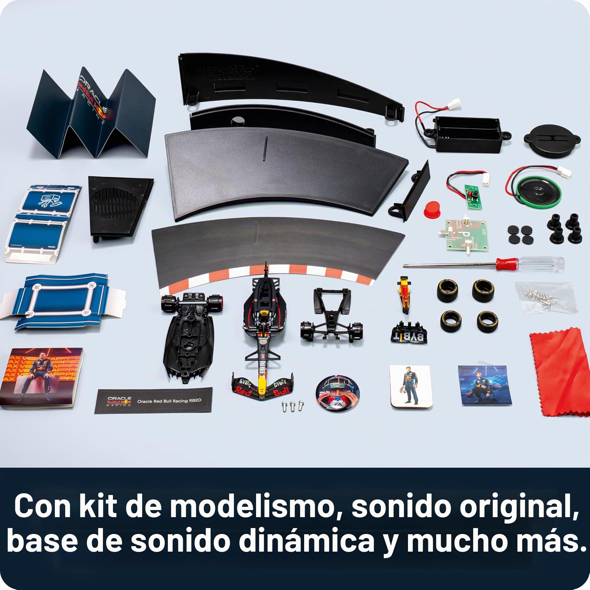FRANZIS 67245 - Calendario de Adviento de Oracle Red Bull Racing 2025 - Maqueta a escala 1:43, incluye módulo de sonido y libro de 52 páginas