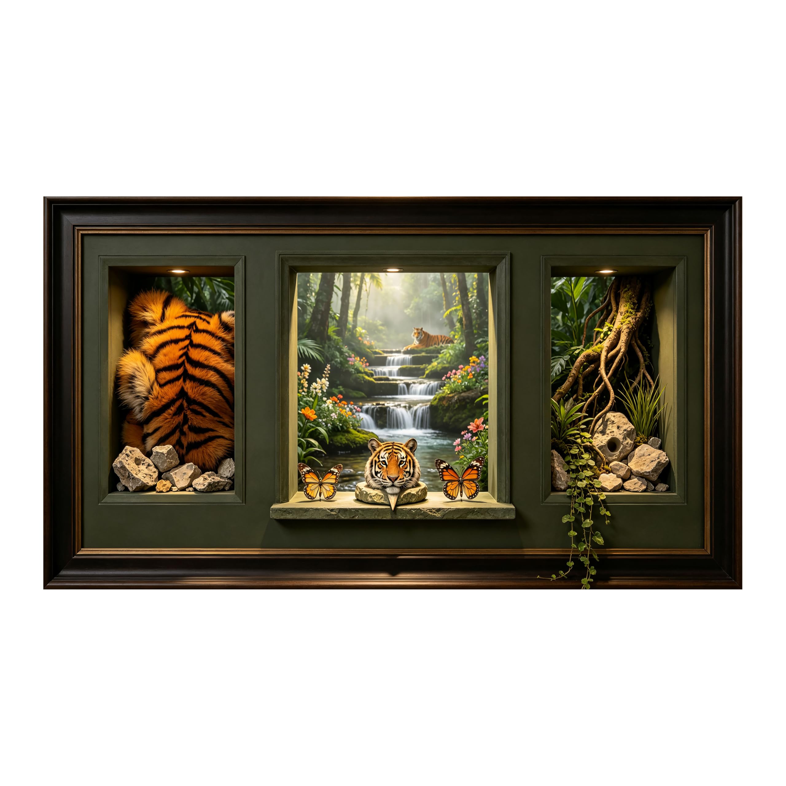 Yzpallescene Art260711217 3D Framed Wall Art Jungle Tiger Waterfall Stereoscopic Tropical Large Size Selfadhesive Removable Wall Decor Prints Artwork For Living Room Bedroom Office