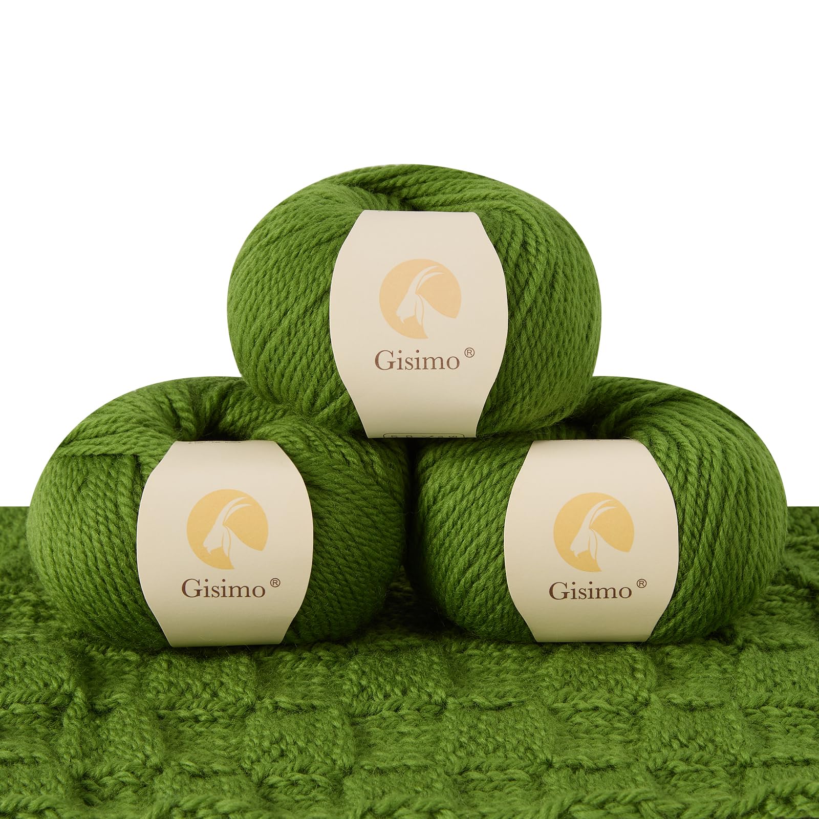 100% Merino Wool Yarn 3-Ply Luxurious and Soft Yarn for Hand Knitting &amp; Crocheting (Grass Green,3Balls)