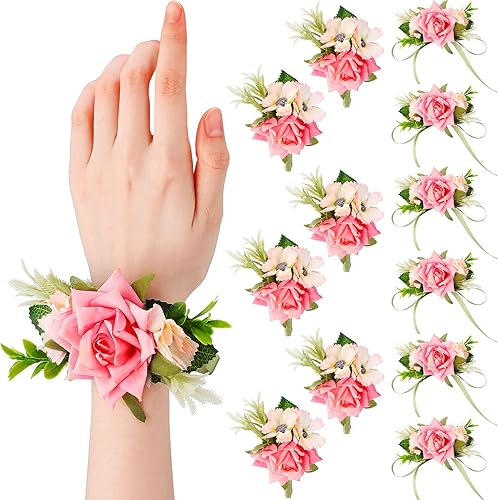 Jexine Juego de 24 ramilletes de muñeca de rosas rosadas y flores de flores artificiales para novia para bodas, cenas formales, fiestas,