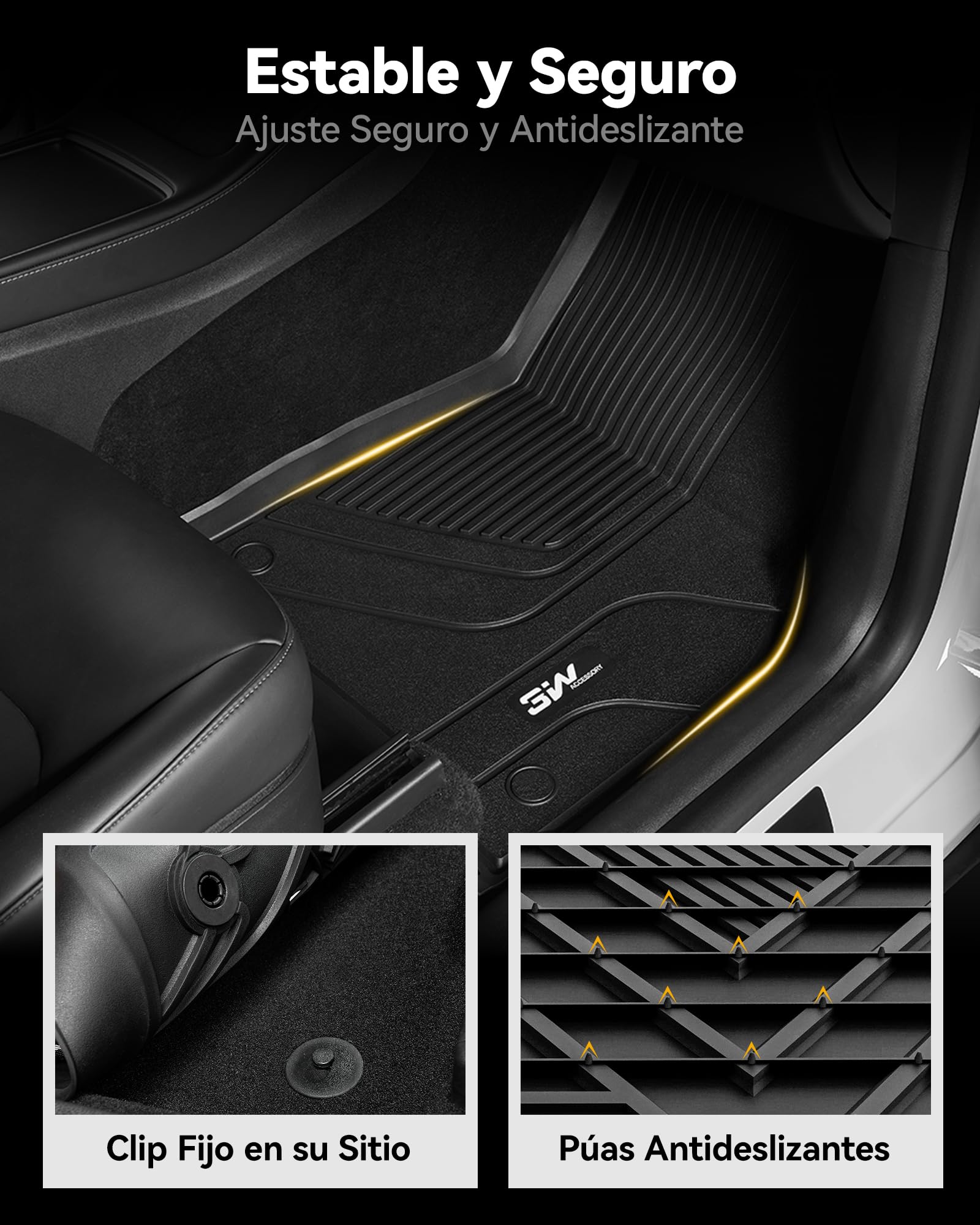 3W Alfombrillas de Coche para Tesla Model 3 2017-2023, TPE Alfombrillas para Todo Tipo de Clima para Tesla Model 3 la 1ª y 2ª Fila Juego Completo, Admite Perros, Accesorios, Negro
