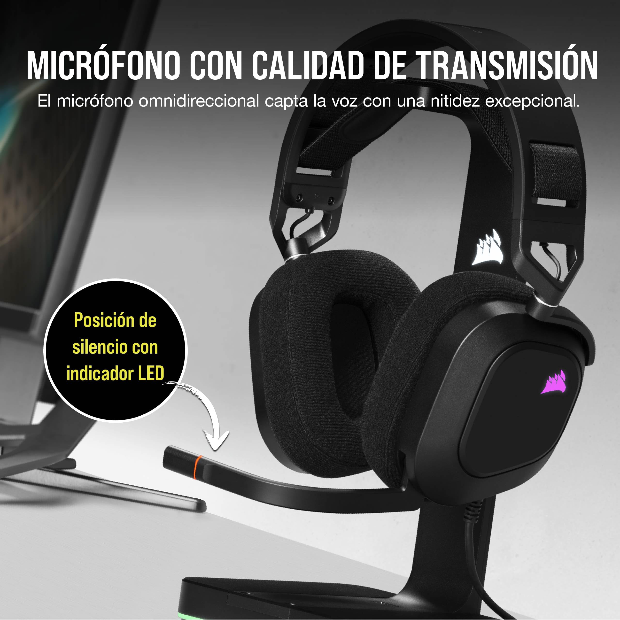Corsair HS80 RGB Auriculares con Micrófono para Juegos USB - Negro | Sonido Envolvente Dolby 7.1, Micrófono Omnidireccional, Compatible con iCUE, PC