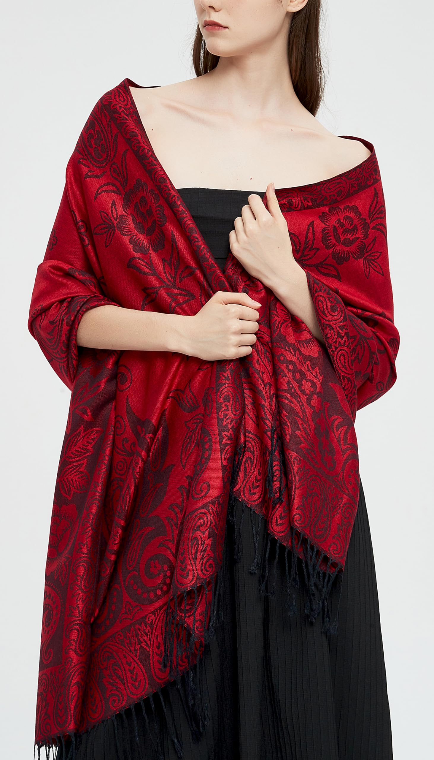 Pashmina Écharpe enveloppante avec cachemire ethnique deux tons Jacquard pour femme