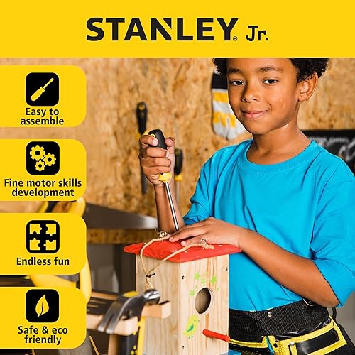 Miniatura 5 de STANLEY Jr. Kit de casa de pájaros de madera, juego de artes y manualidades creativas para niños y adultos, casas de pájaros de madera con tiras de