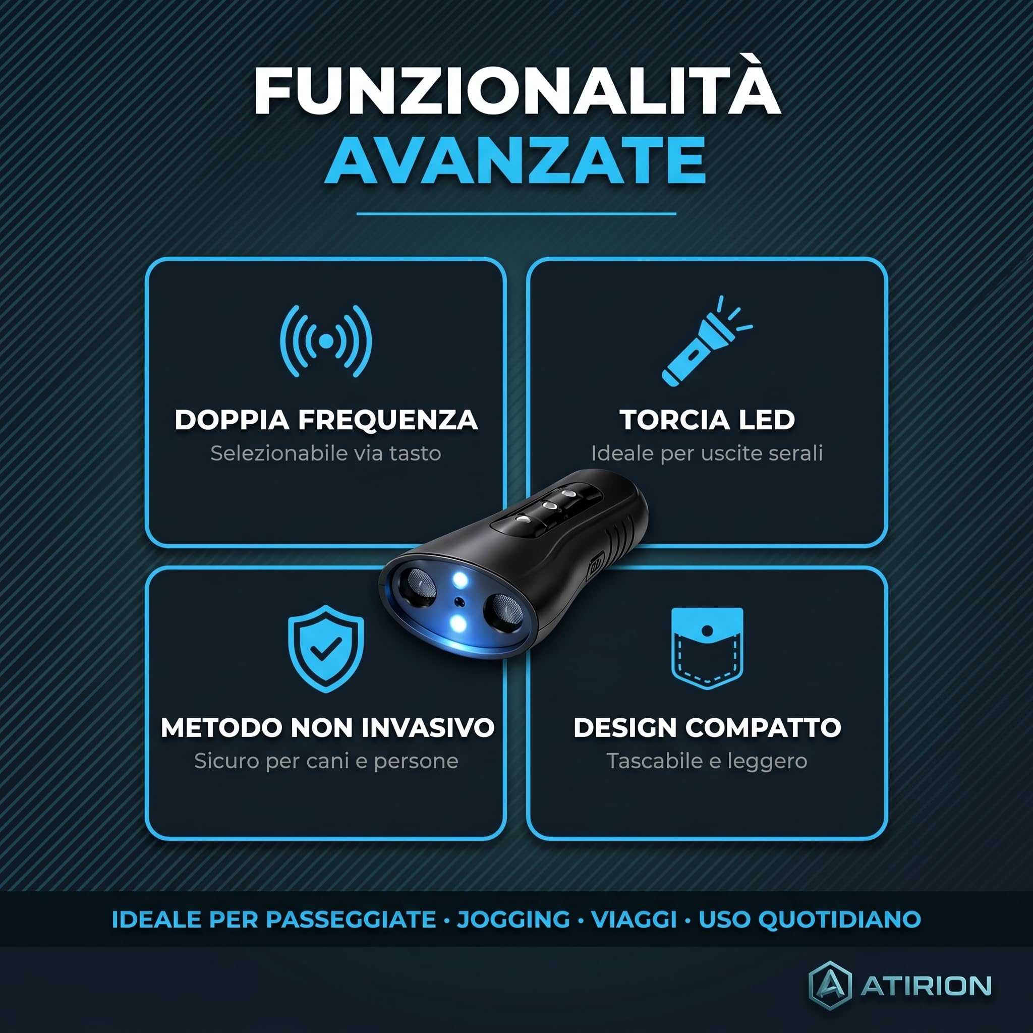 Repellente Ultrasonico Portatile per Cani Randagi - Dissuasore ad Ultrasuoni Doppia Frequenza con Torcia LED Integrata - Dispositivo Anti Abbaio Educativo Tascabile per Passeggiate e Corsa (Sonic Paw)