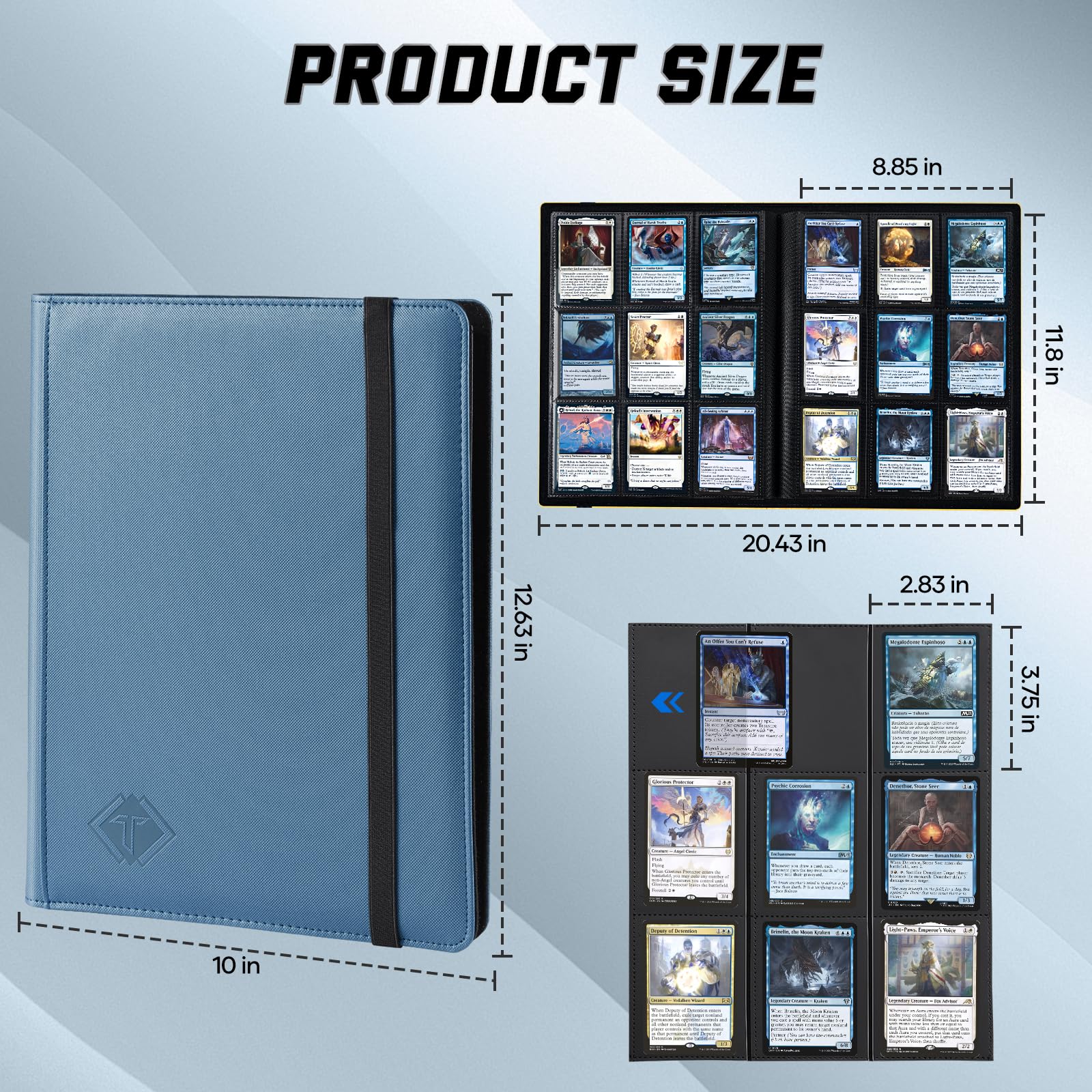 9 Pocket Card Binder,PU Card Ablums,Trading Card Binder Holder,432 Side Loading Pockets Sports Card Book Card Folder Card Album Card Holder Fit for MTG Football Play Cards (blue) - Image 2